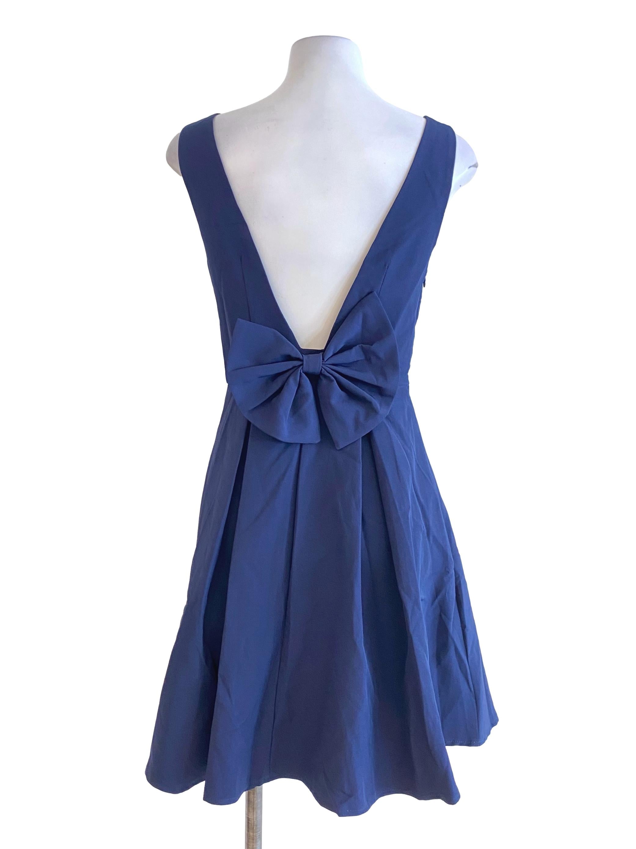 Navy Blue Plain A-Line Dress