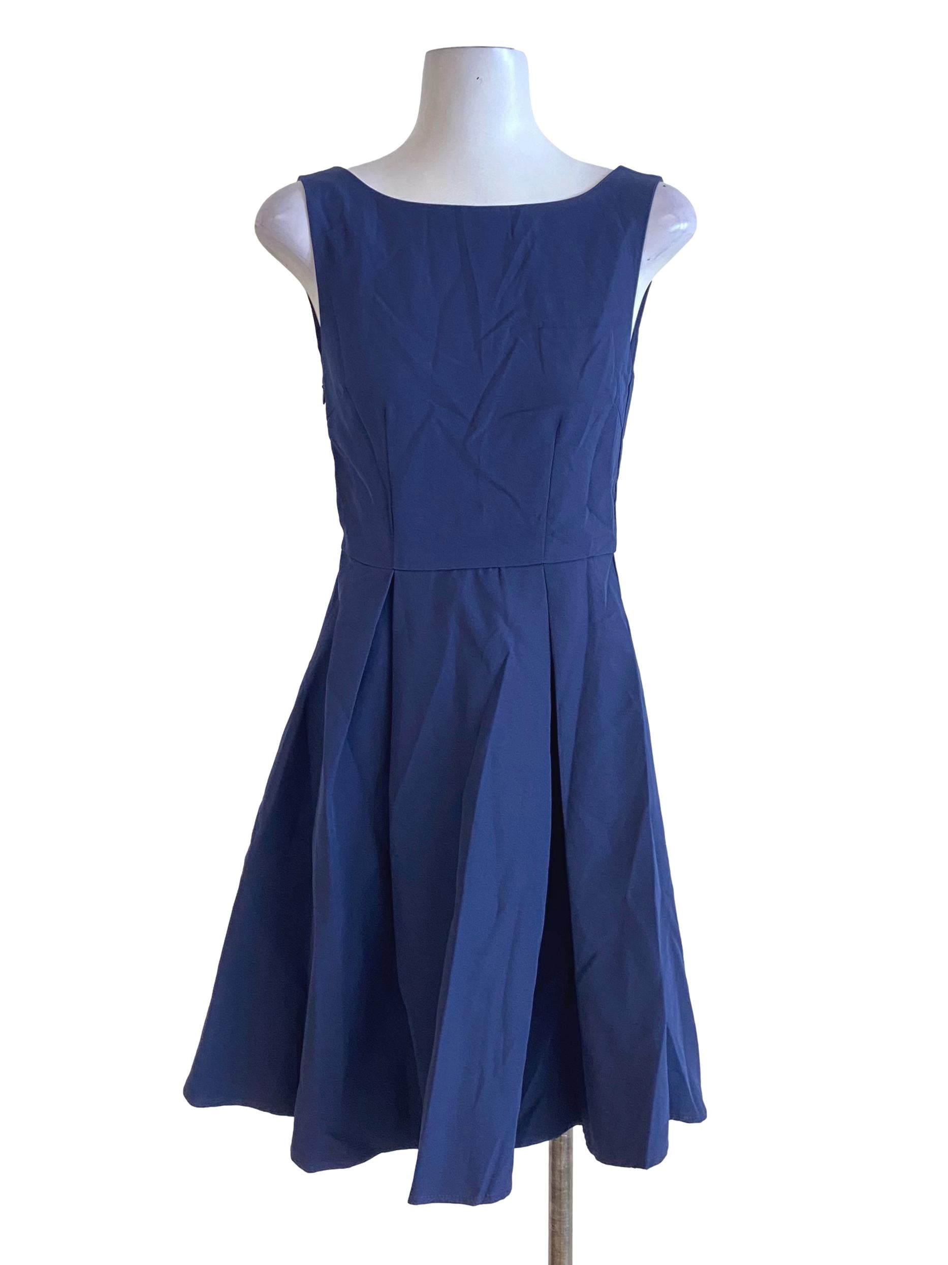 Navy Blue Plain A-Line Dress