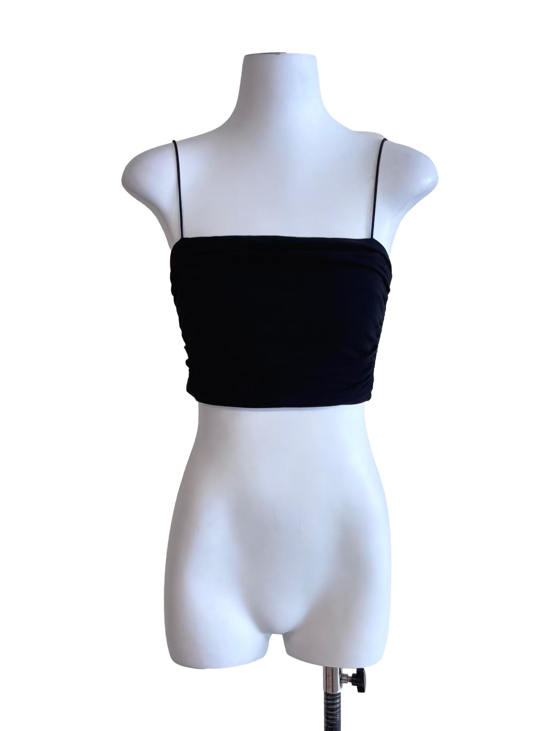 Black Fitted Spaghetti Strap Crop Top