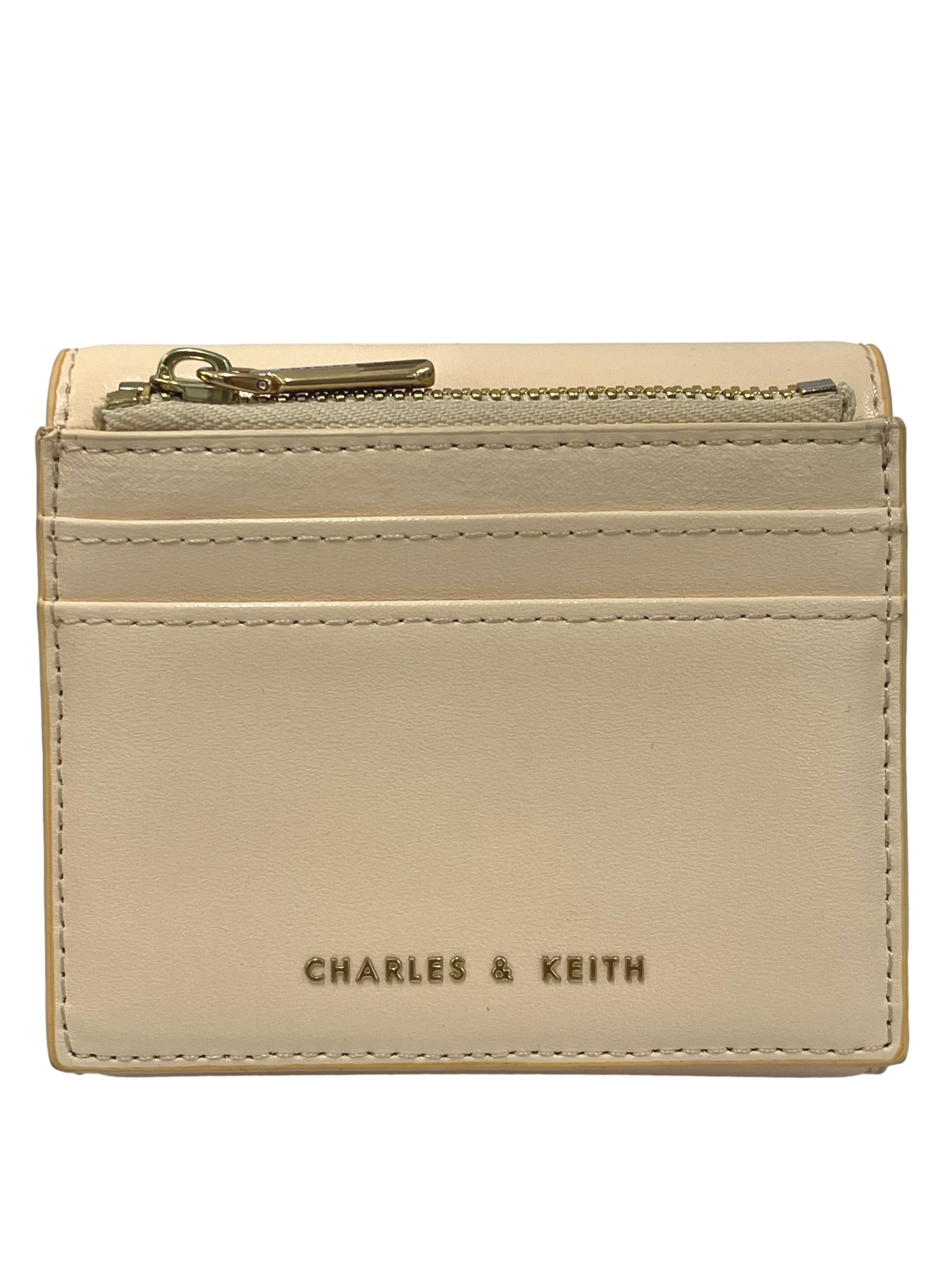 Light Beige Metallic Accent Short Wallet With Detachable Strap