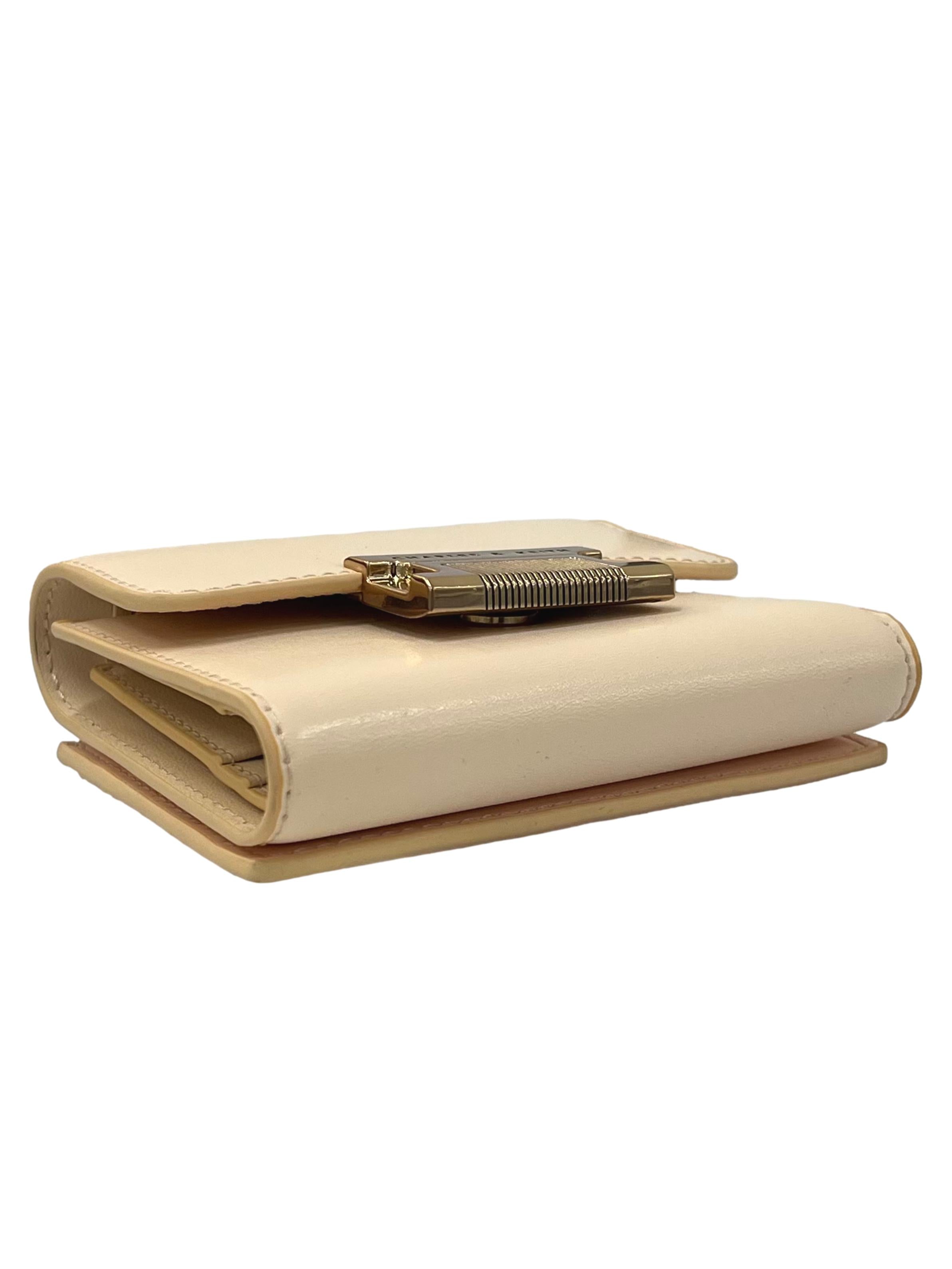 Light Beige Metallic Accent Short Wallet With Detachable Strap