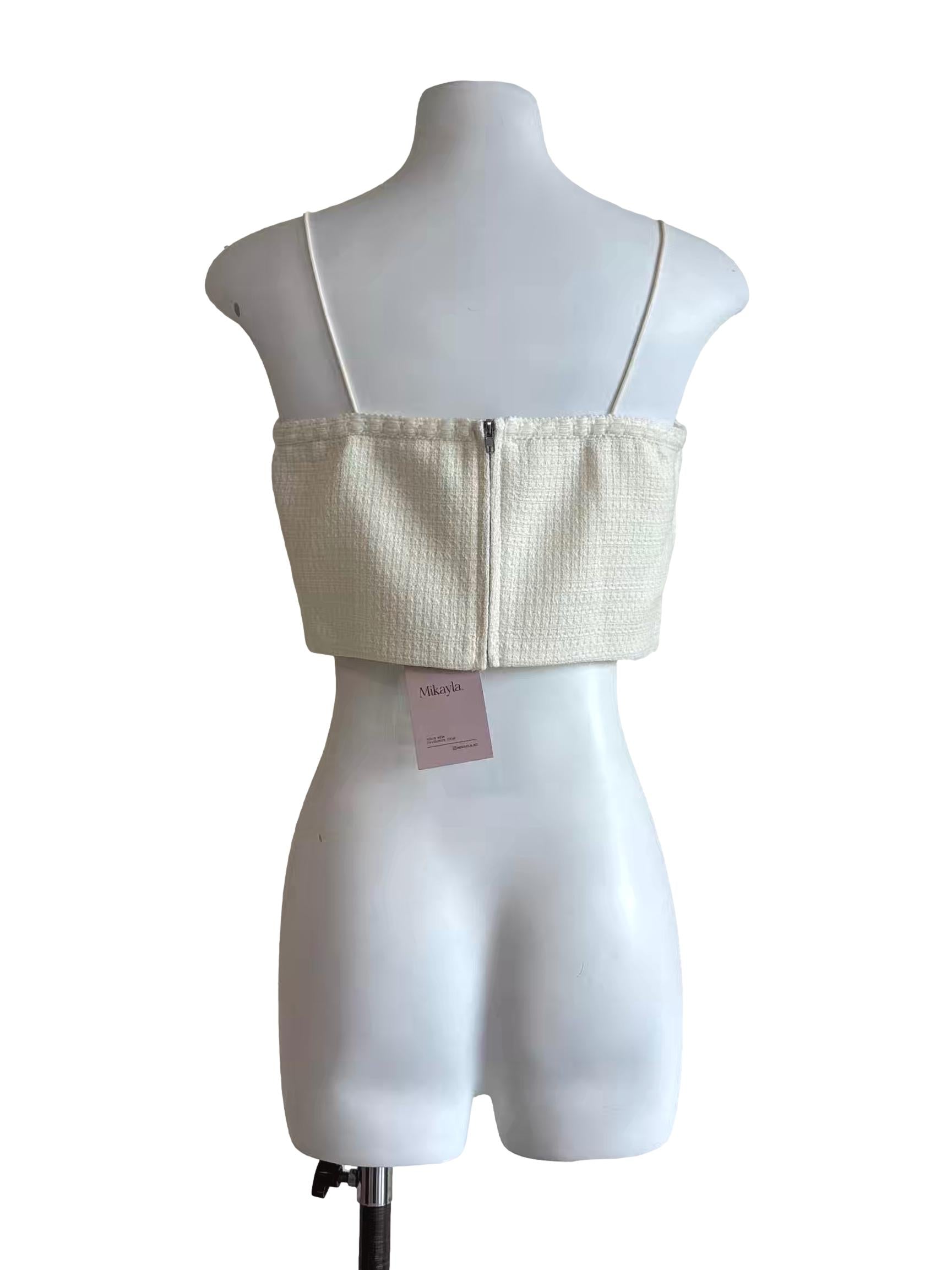 Ivory White Spaghetti Strap Tweed Top