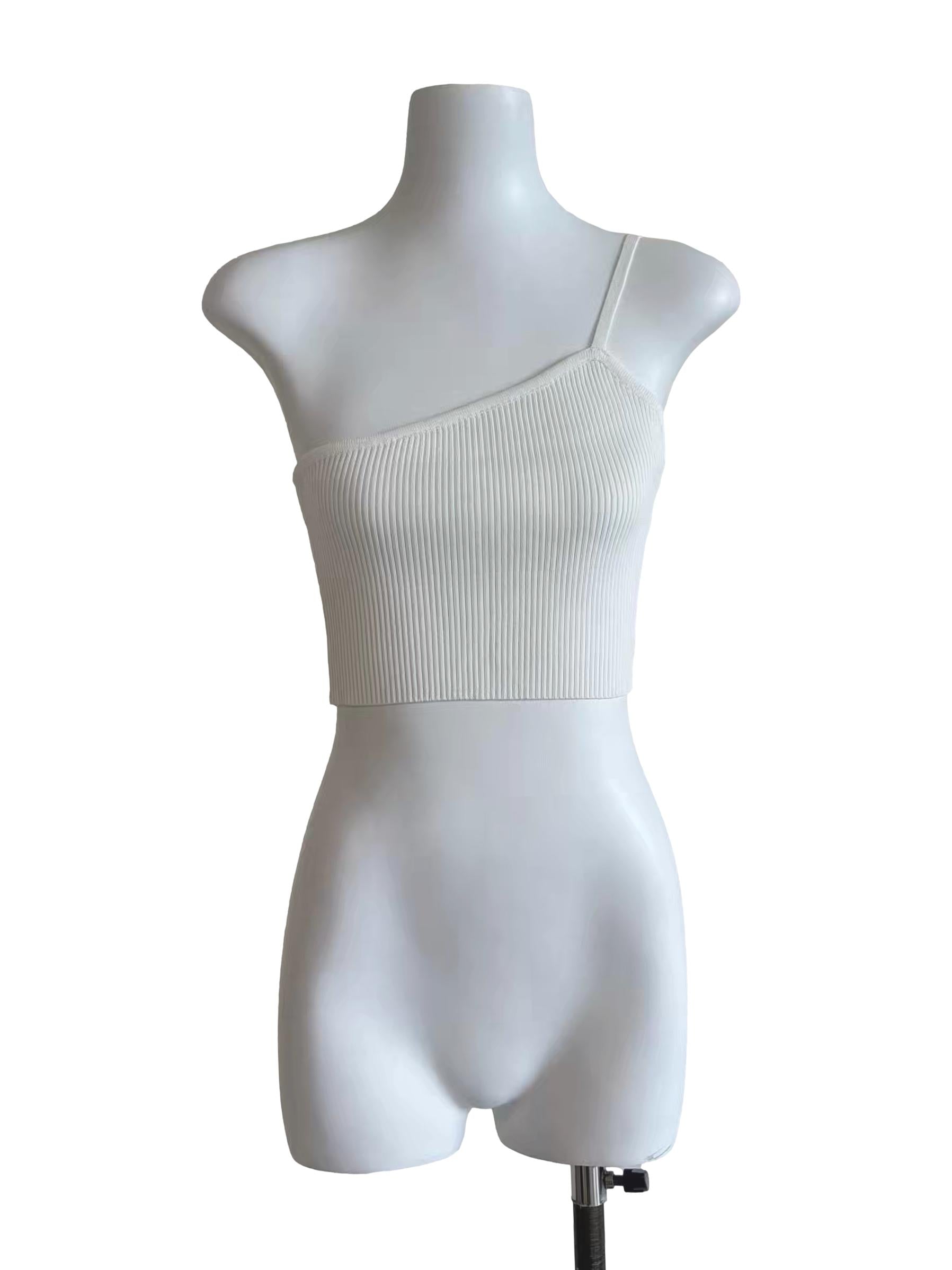 Pearl White One Shoulder Ribbed Top