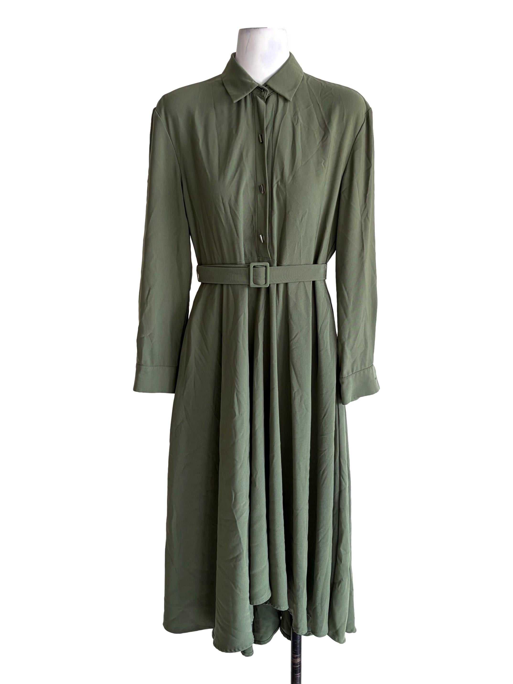 Fern Green Button Down Long Sleeve Shirt Dress