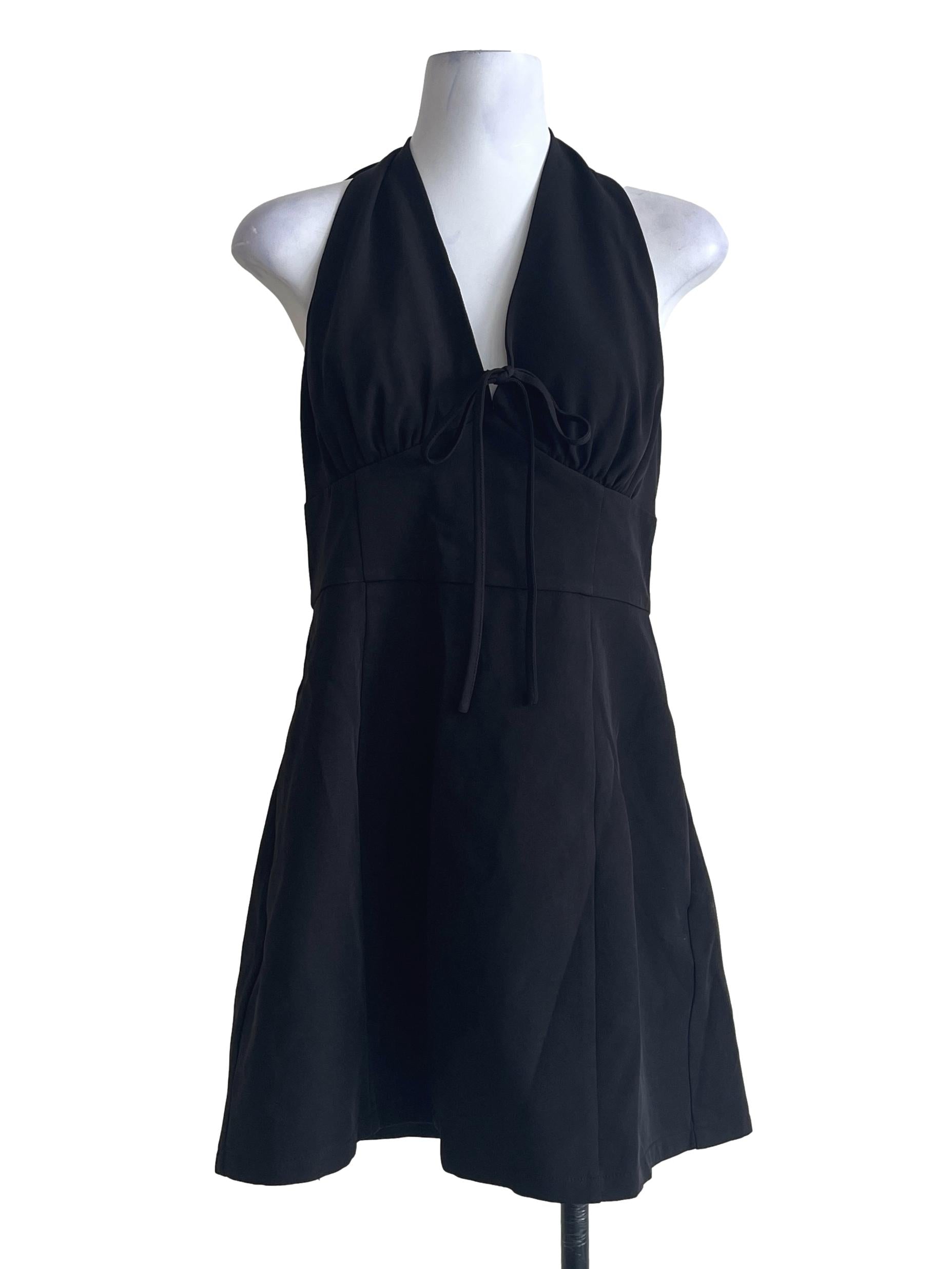 Pitch Black Halter Strap A-Line Dress