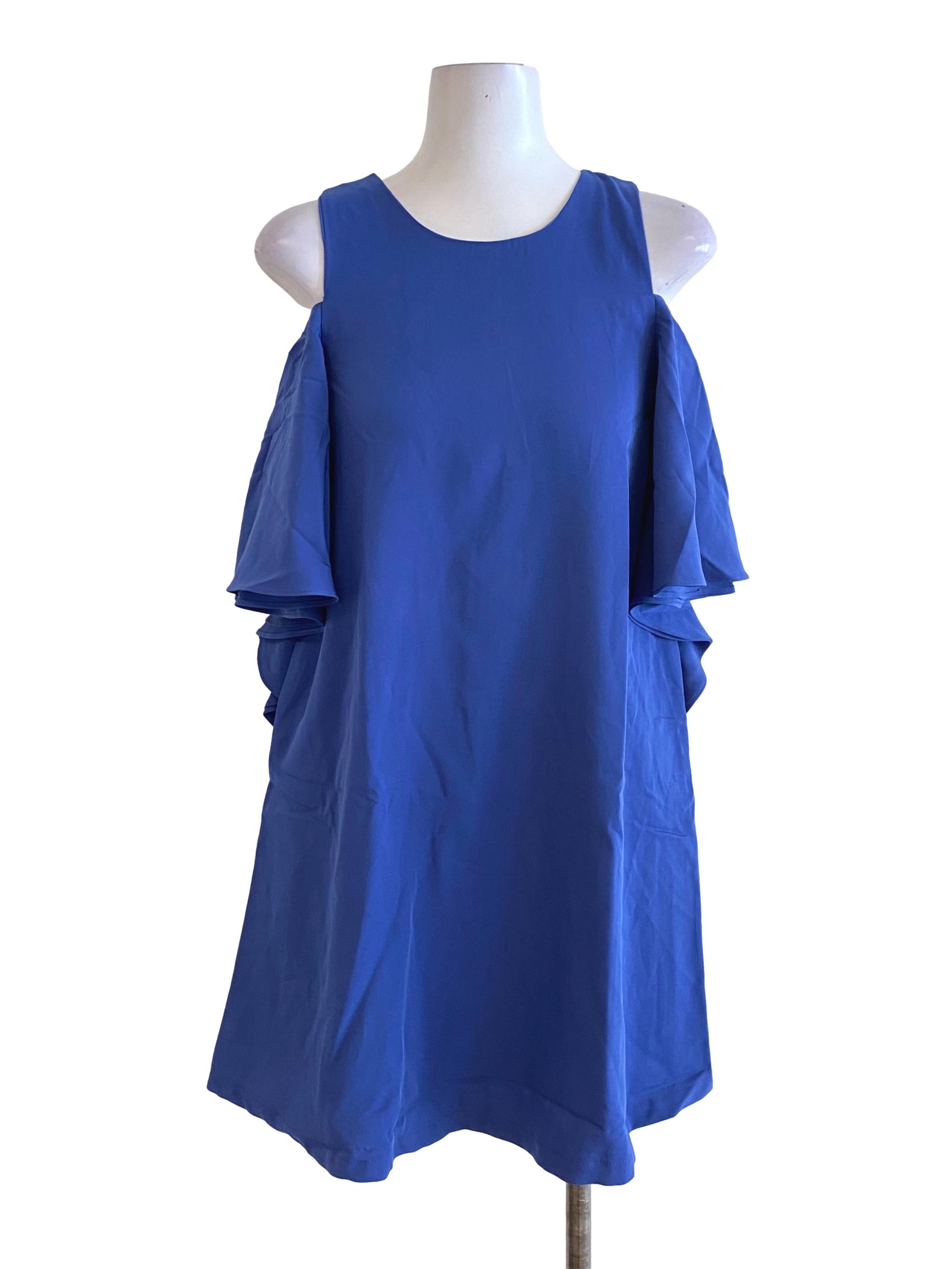 Royal Blue Ruffled Sleeves Shift Dress