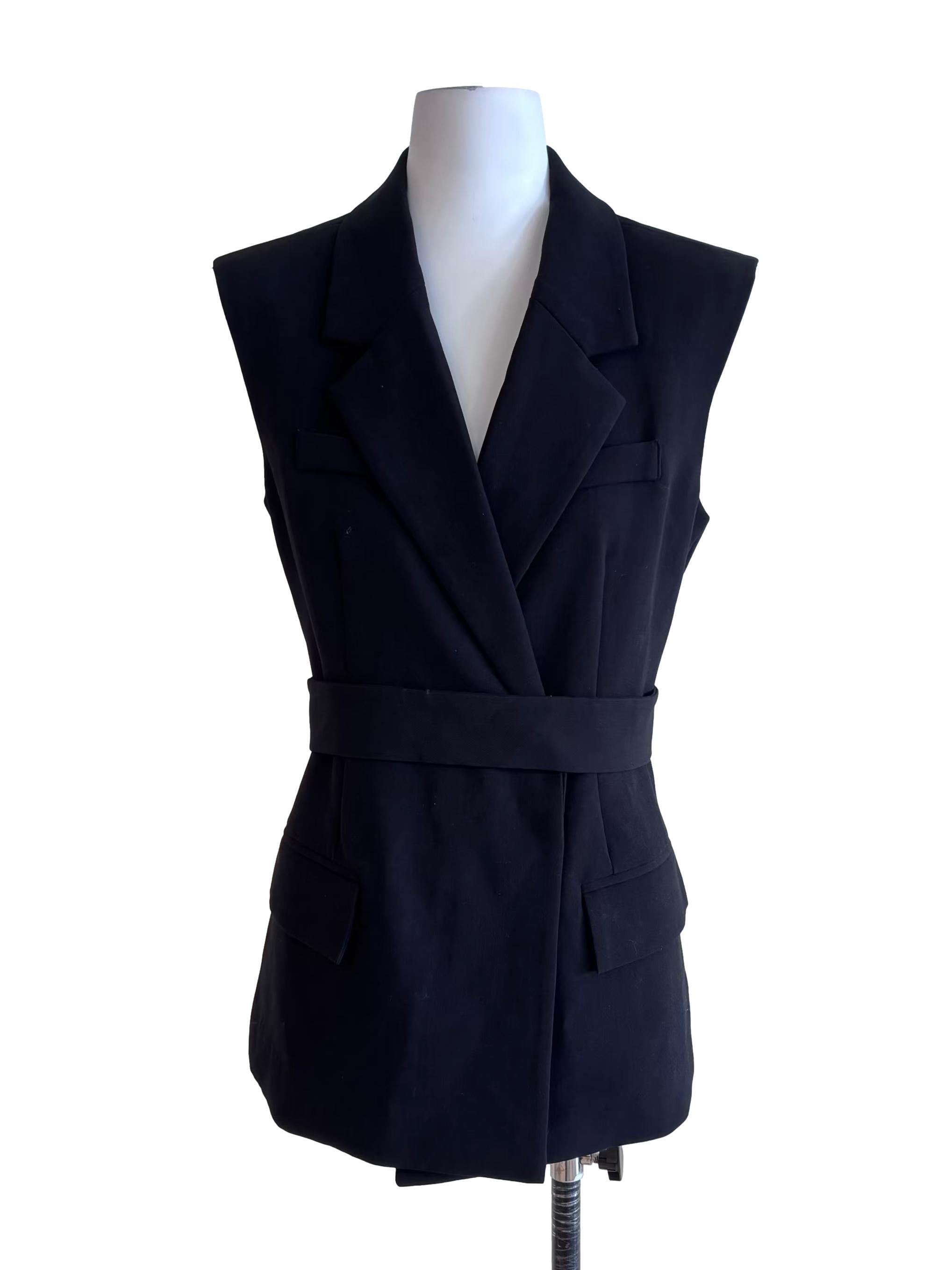 Jet Black Belted Collared Vest