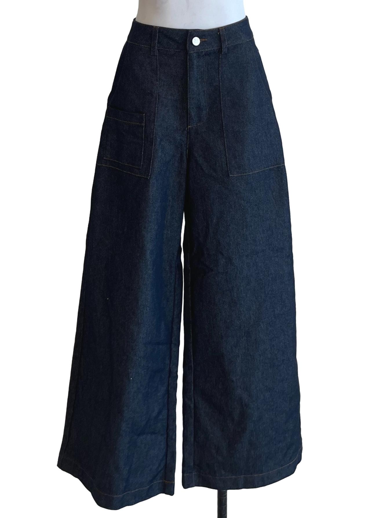Blue Denim High-Waisted Straight Jeans