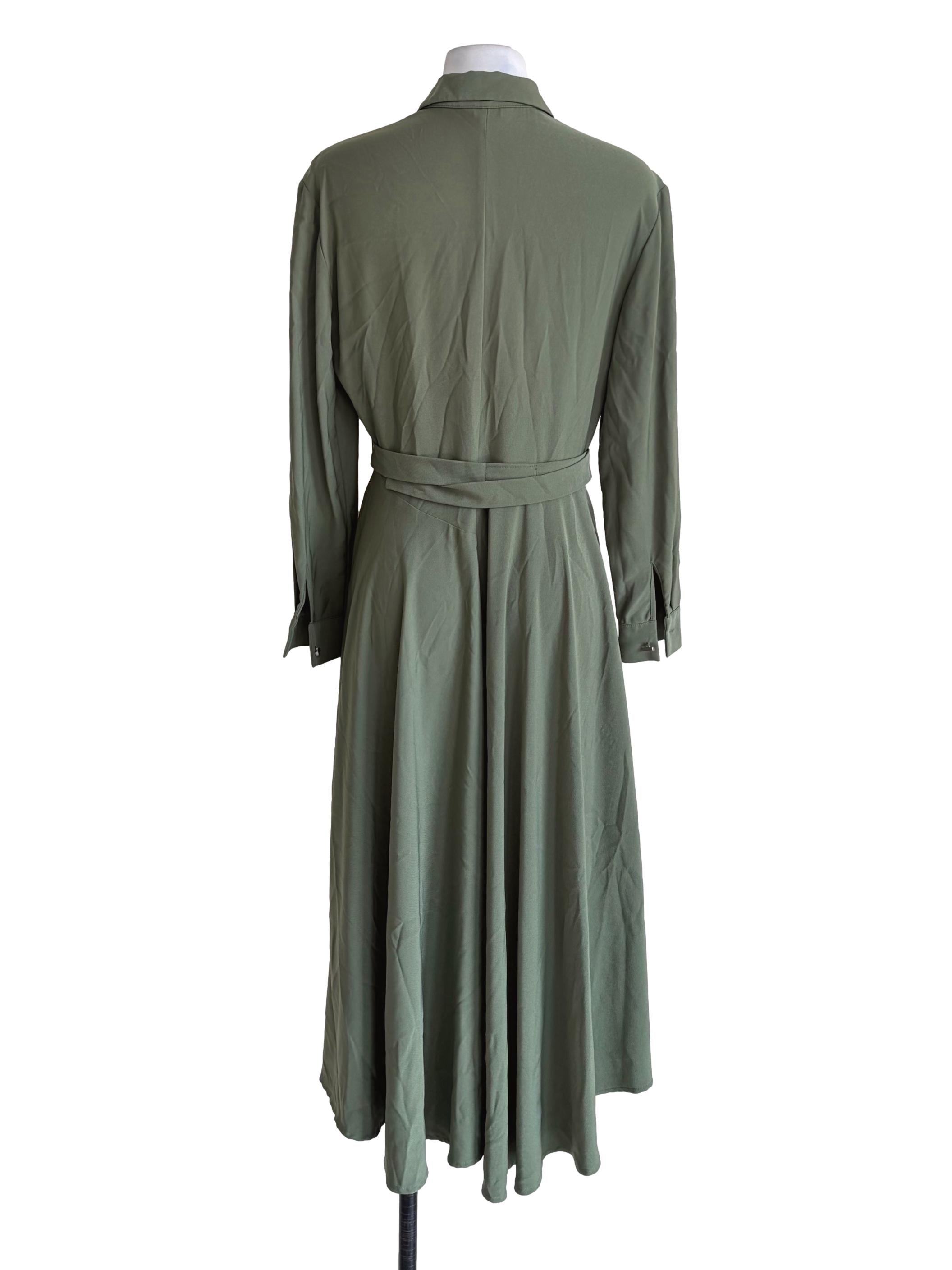 Fern Green Button Down Long Sleeve Shirt Dress