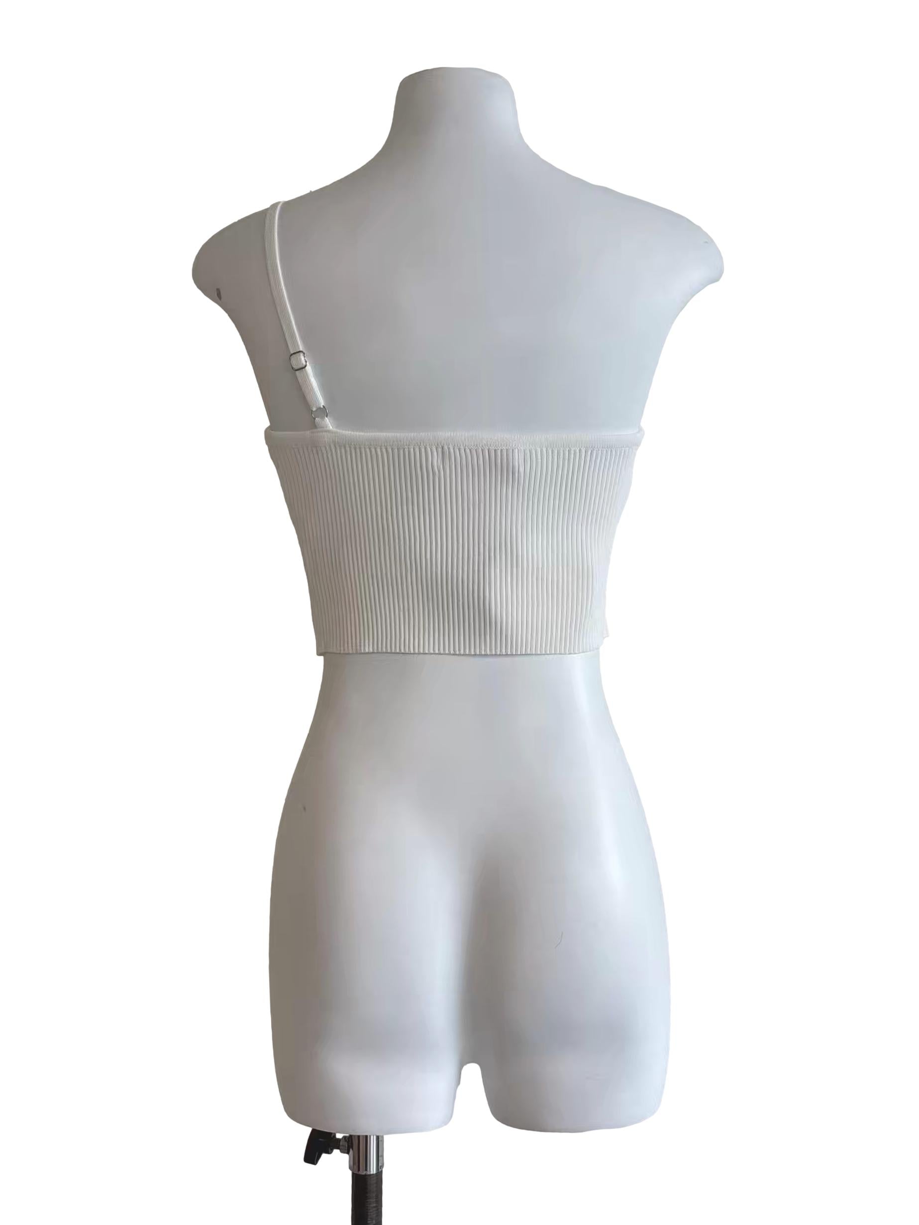 Pearl White One Shoulder Ribbed Top