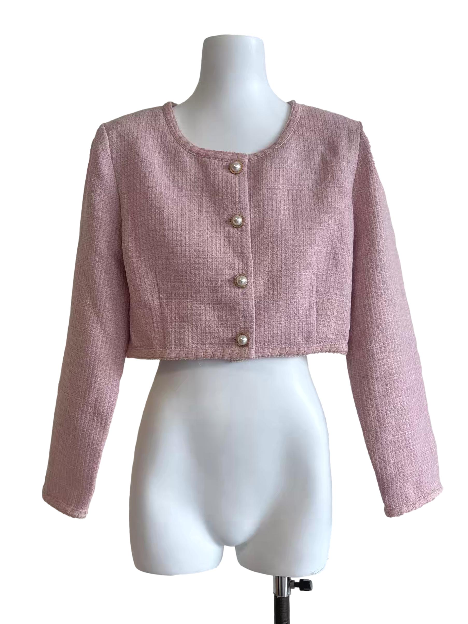 Baby Pink Pearl Button Tweed Jacket