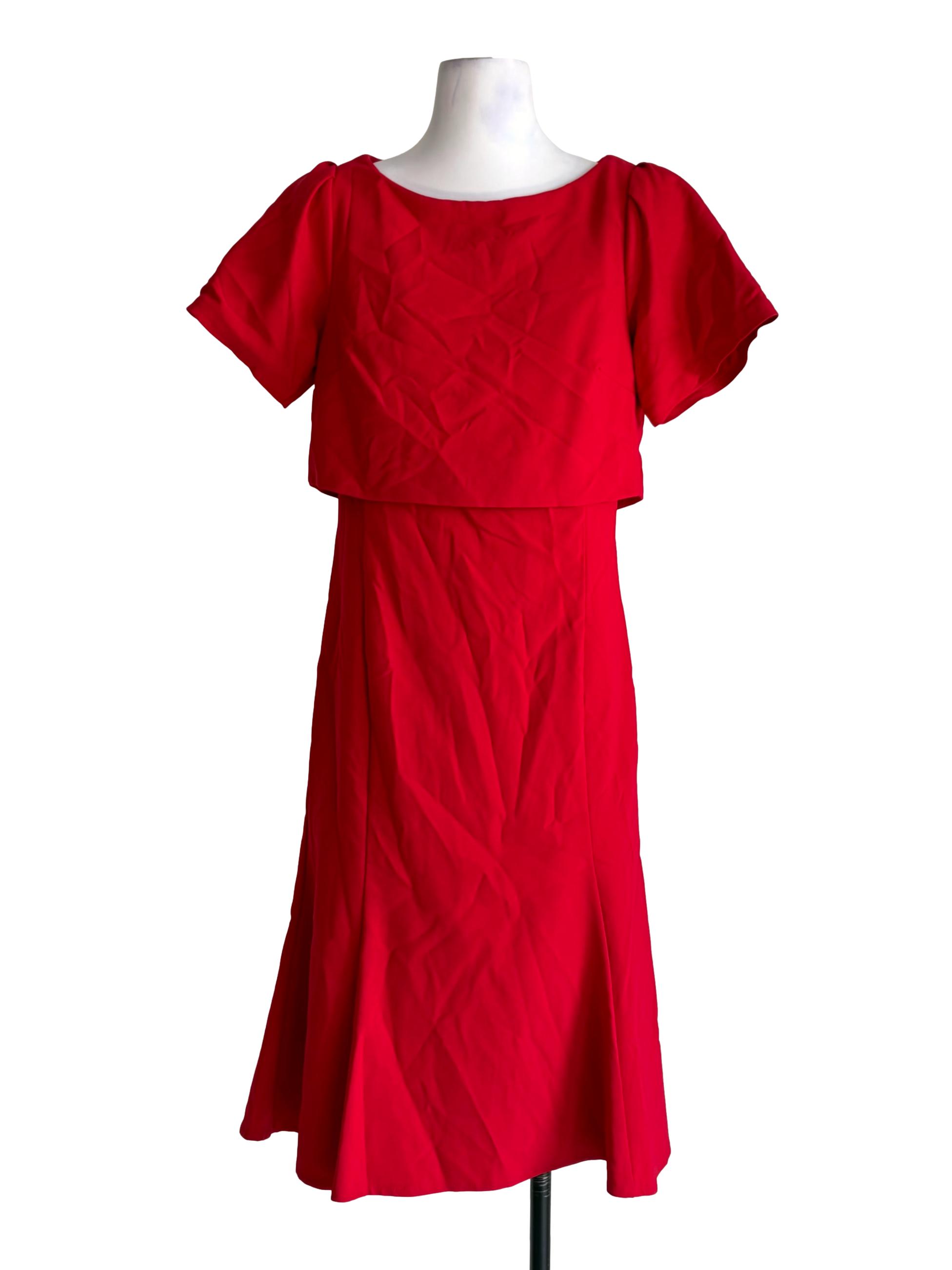 Candy Red Flutter Puffy Sleeve A-Line Dress