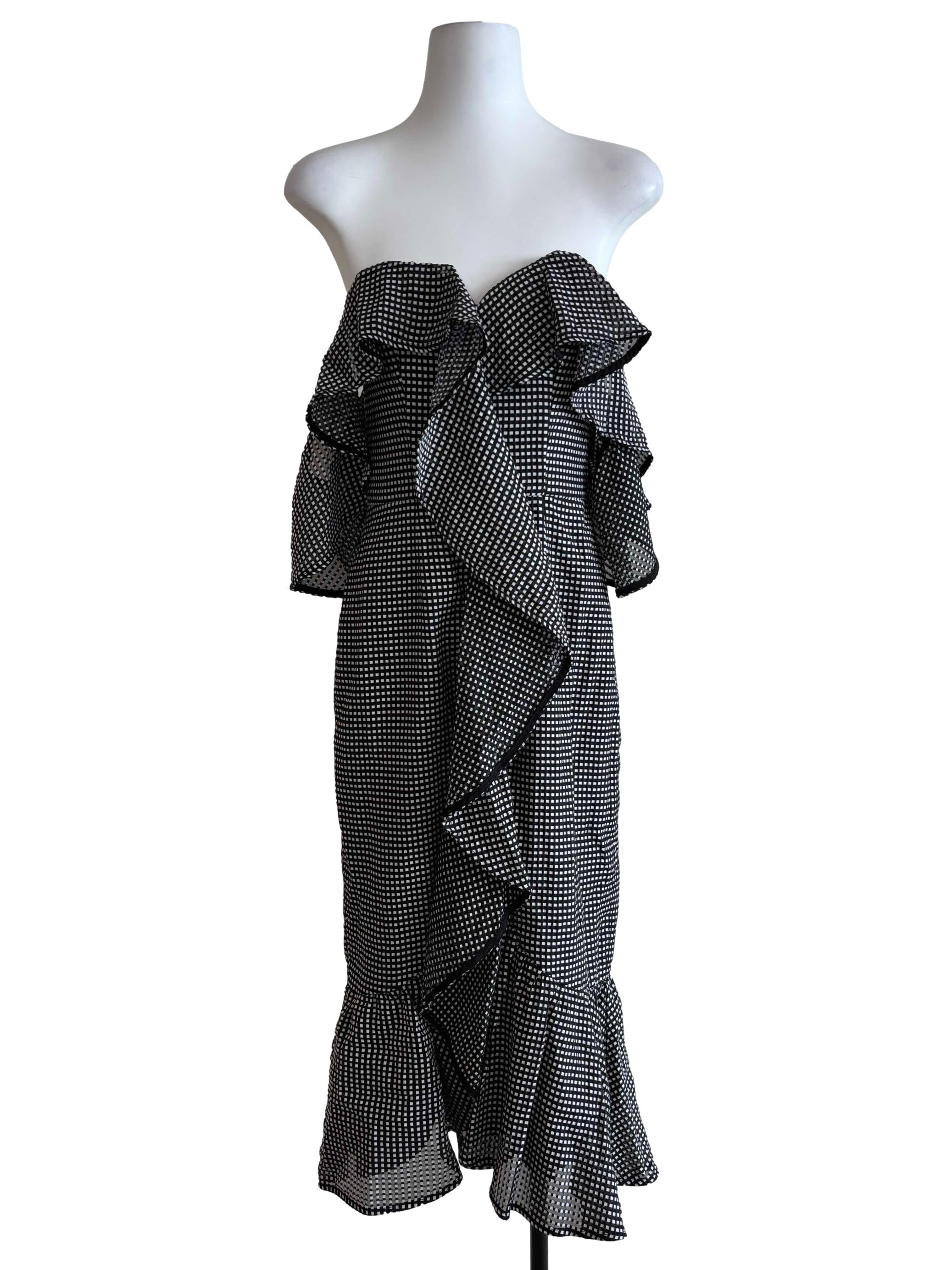 Black And White Checkered Off Shoulder Dress