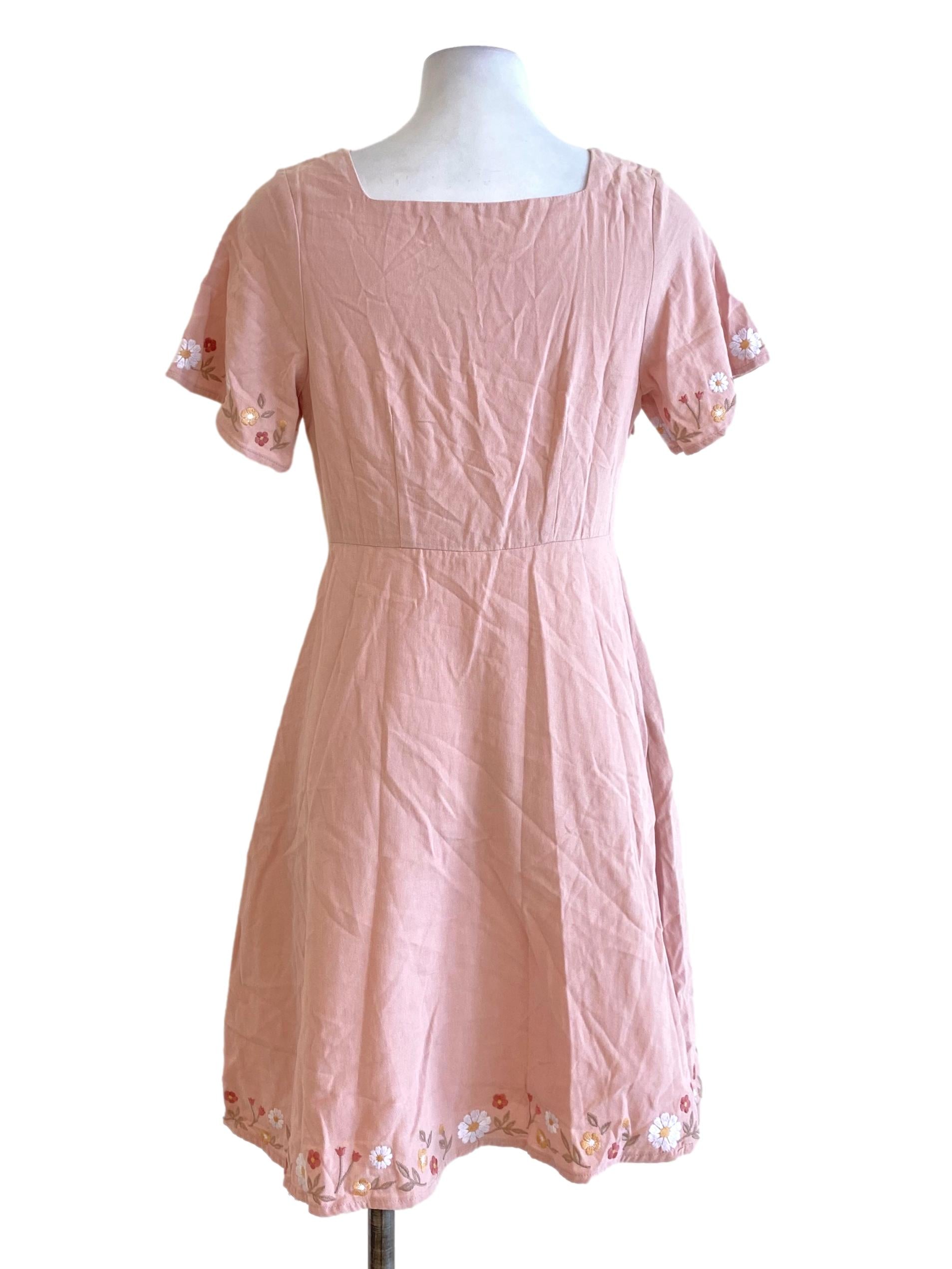 Pink Floral Sleeved Mini Shirt Dress
