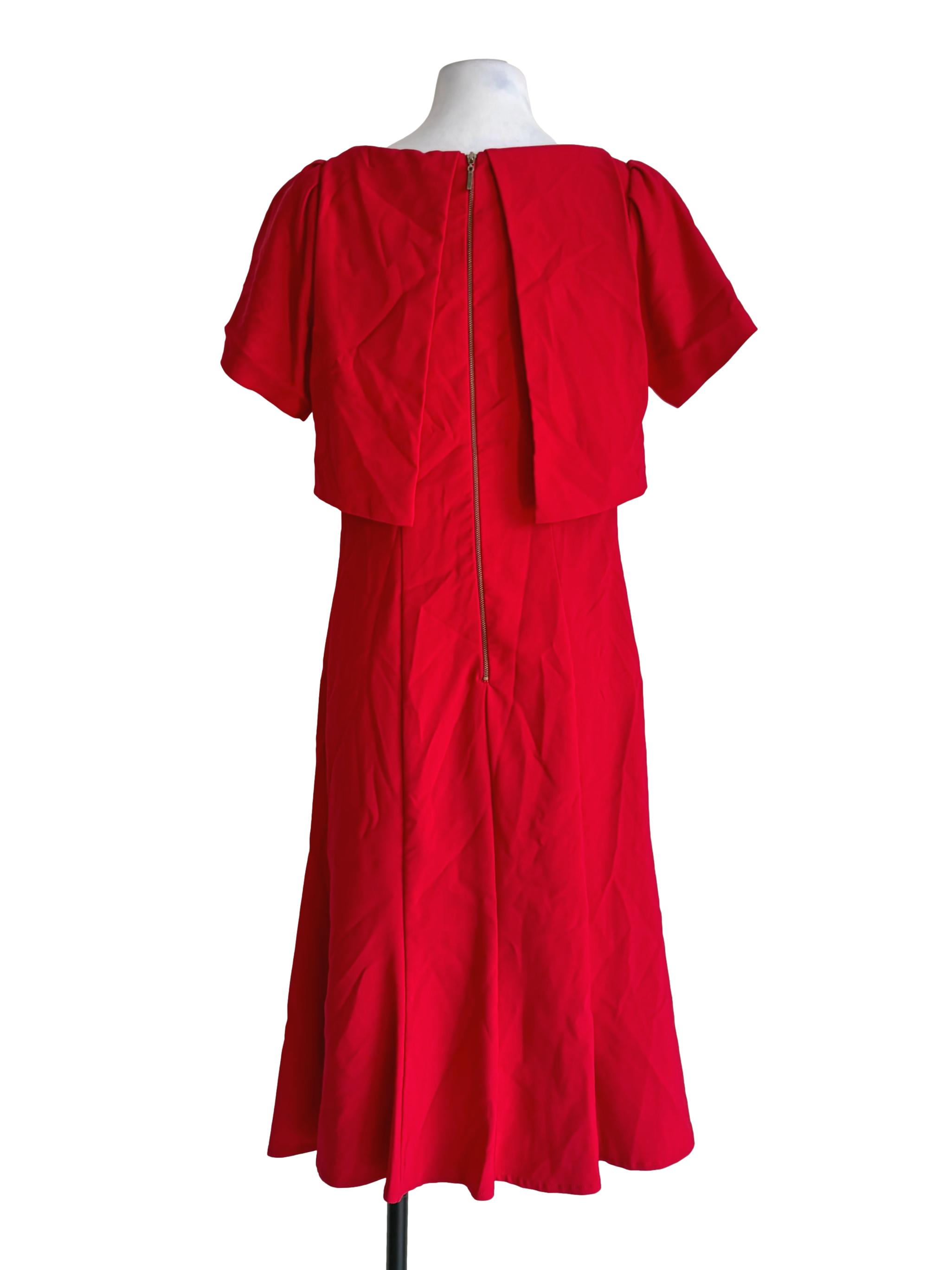 Candy Red Flutter Puffy Sleeve A-Line Dress