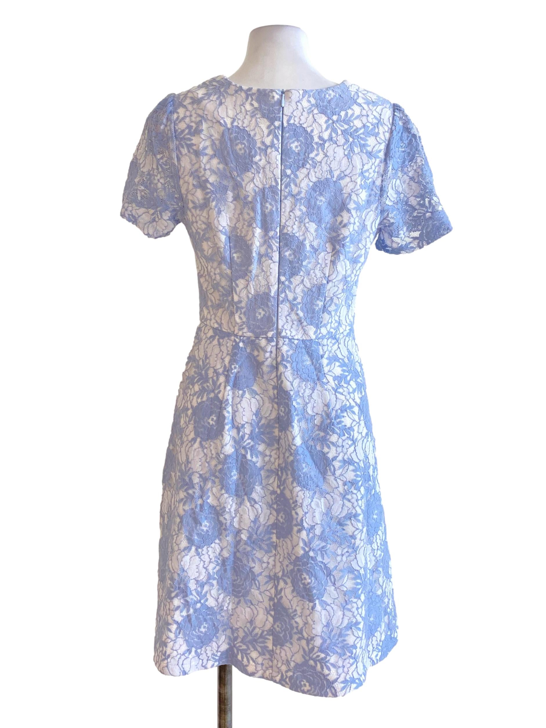 Teal Blue Floral Laced Sleeved Dress