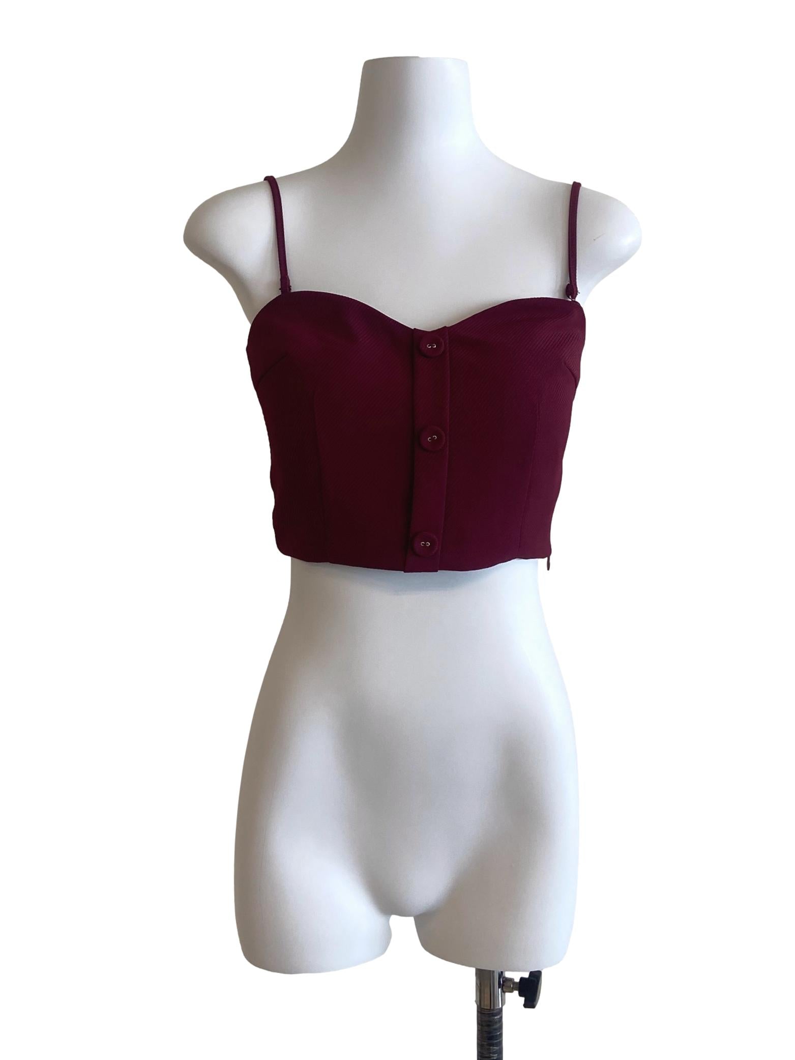 Lipstick Red Sleeveless Herringbone Crop Top