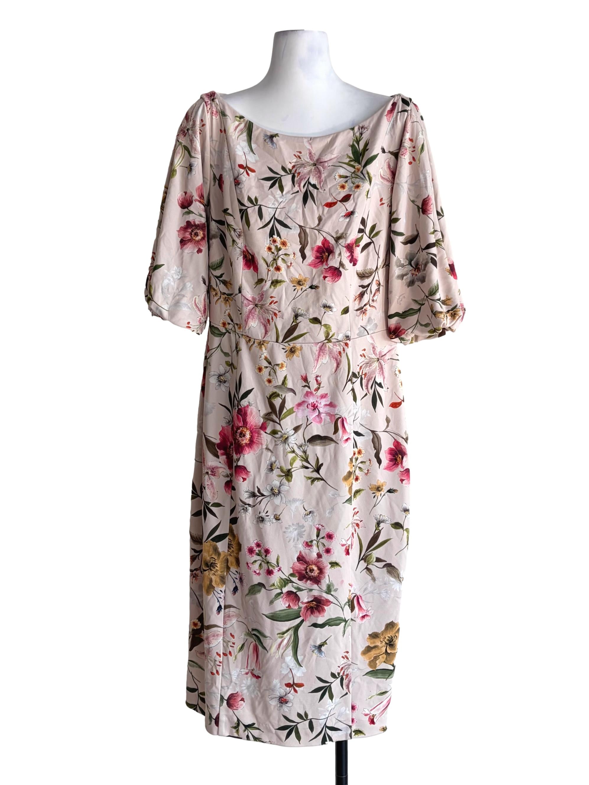 Mint Green Floral Print Long Sleeve A-Line Dress