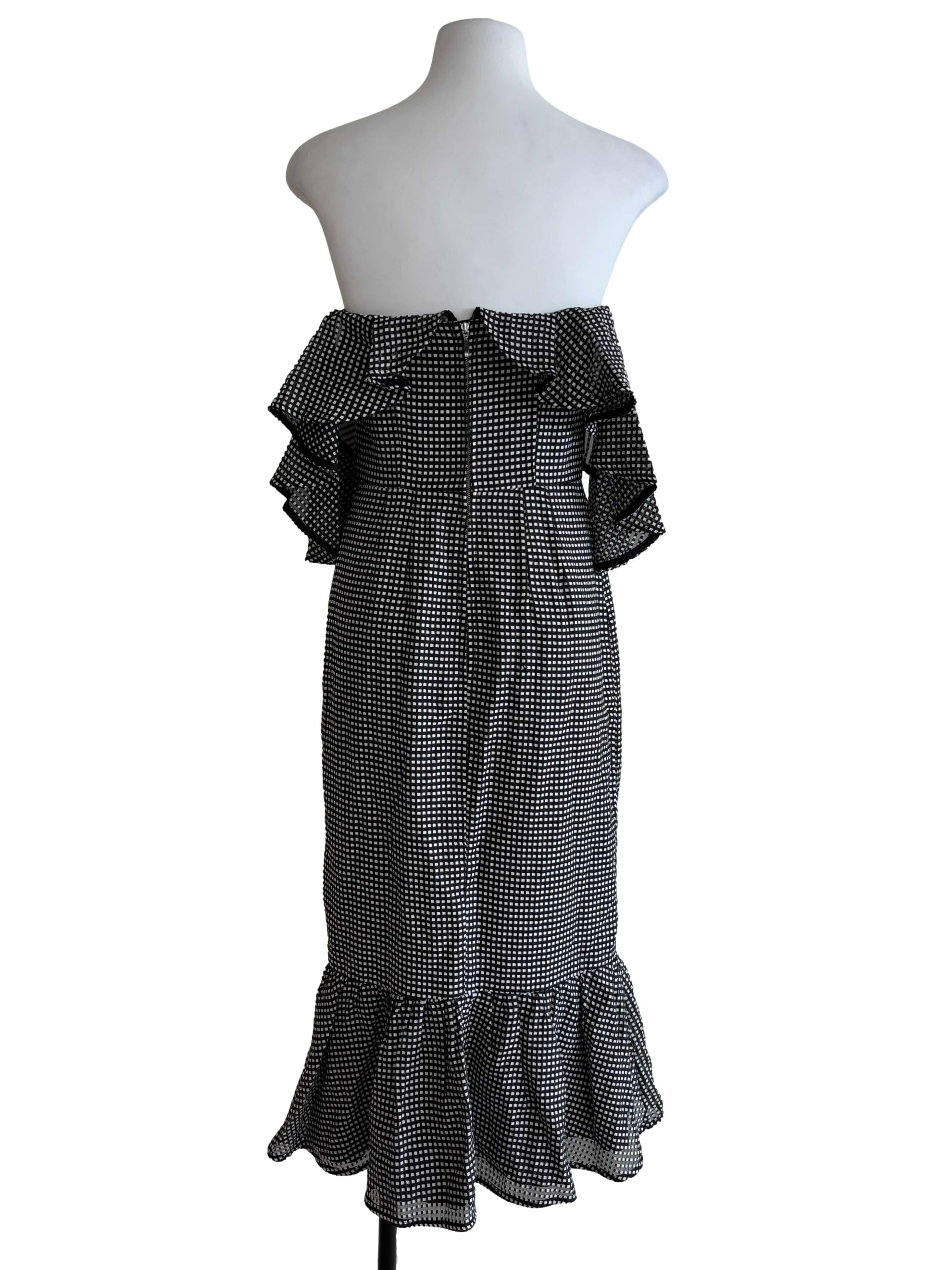 Black And White Checkered Off Shoulder Dress