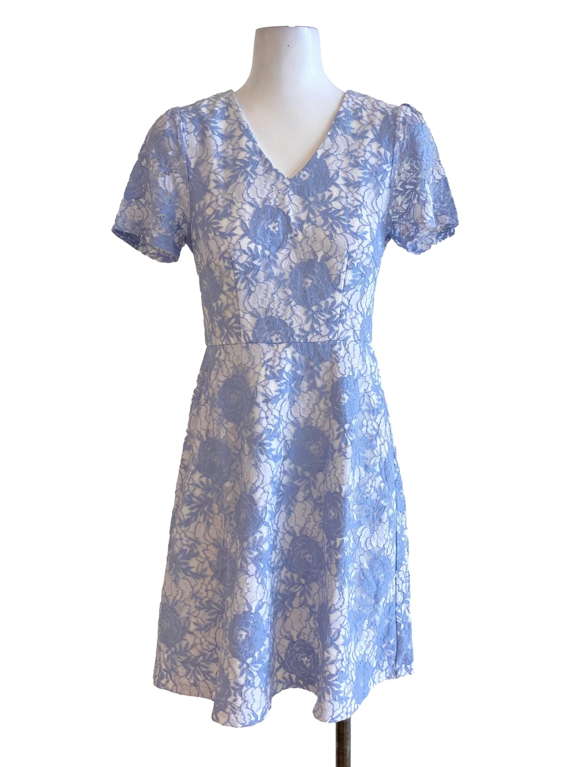 Teal Blue Floral Laced Sleeved Dress