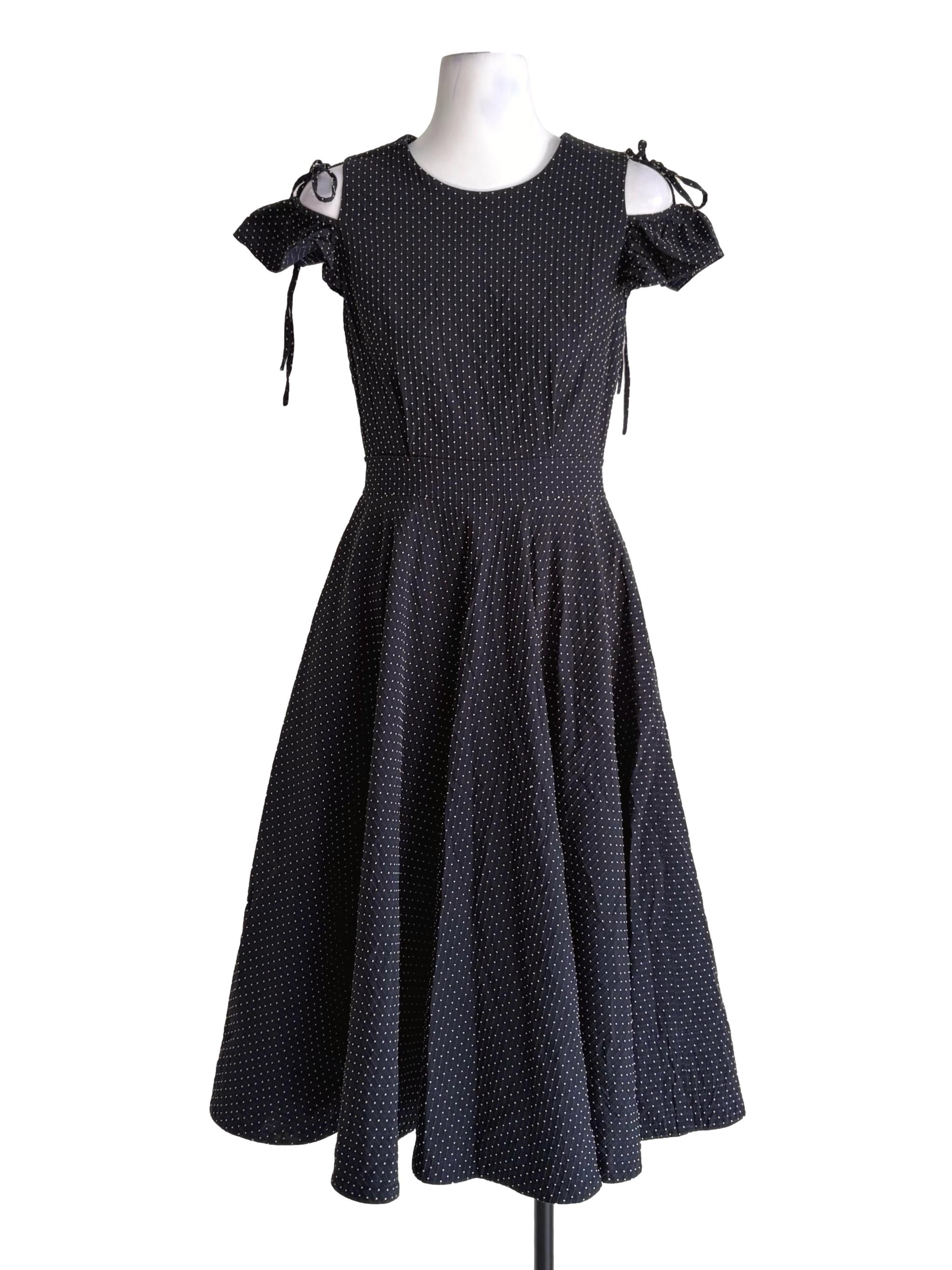 Midnight Blue White Dotted A-Line Dress
