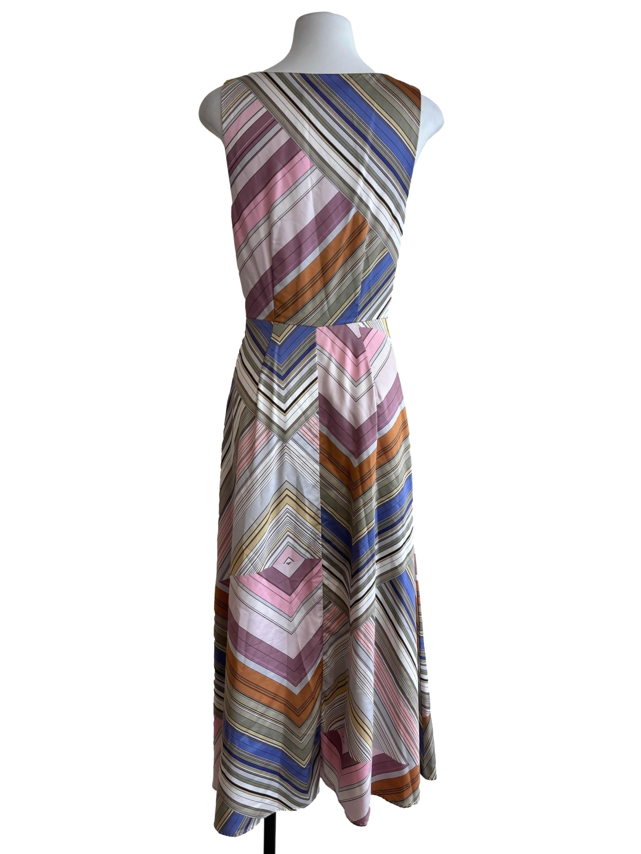 Dusty Pink Colourful Striped Front Tie Dress