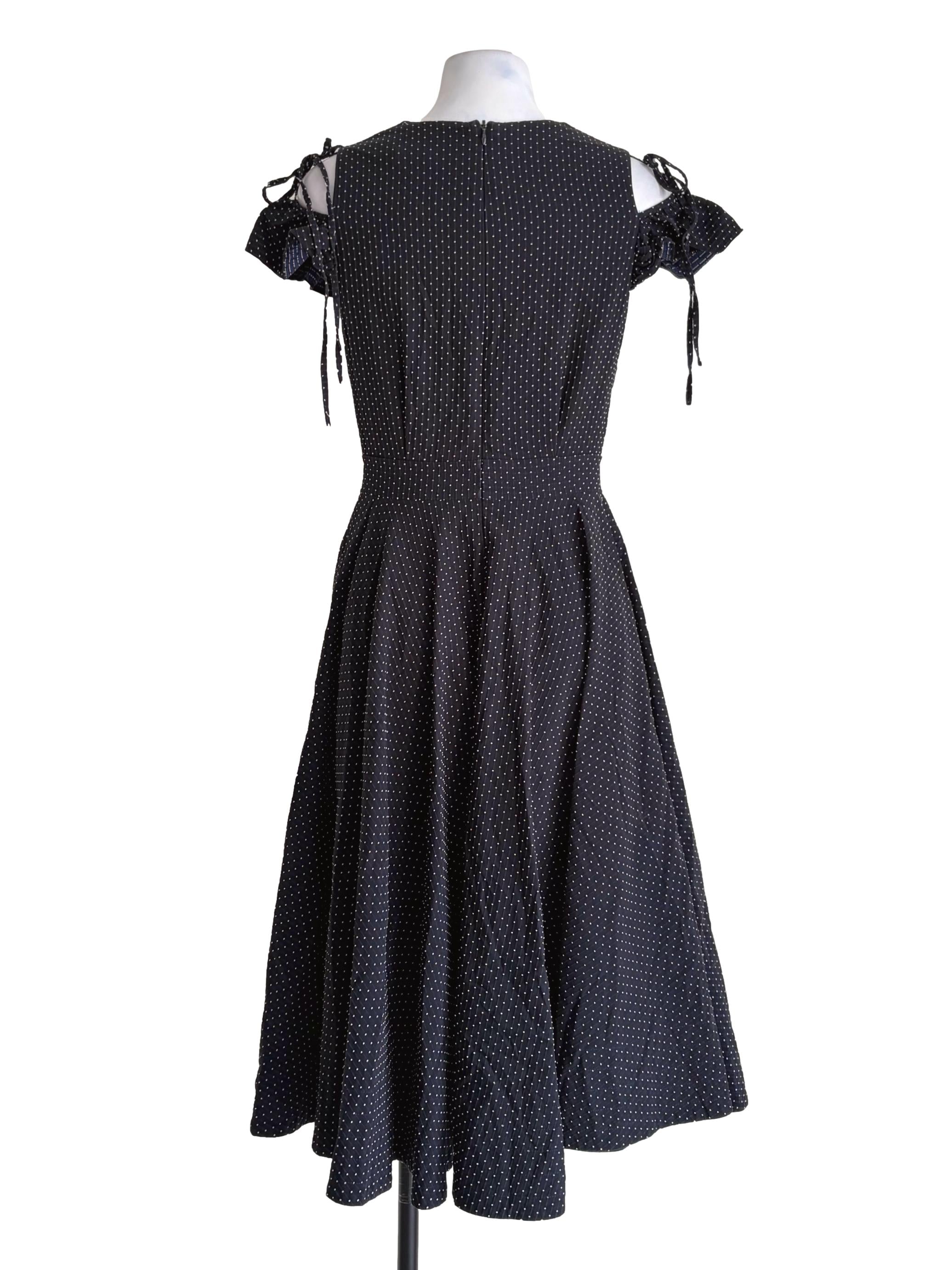 Midnight Blue White Dotted A-Line Dress