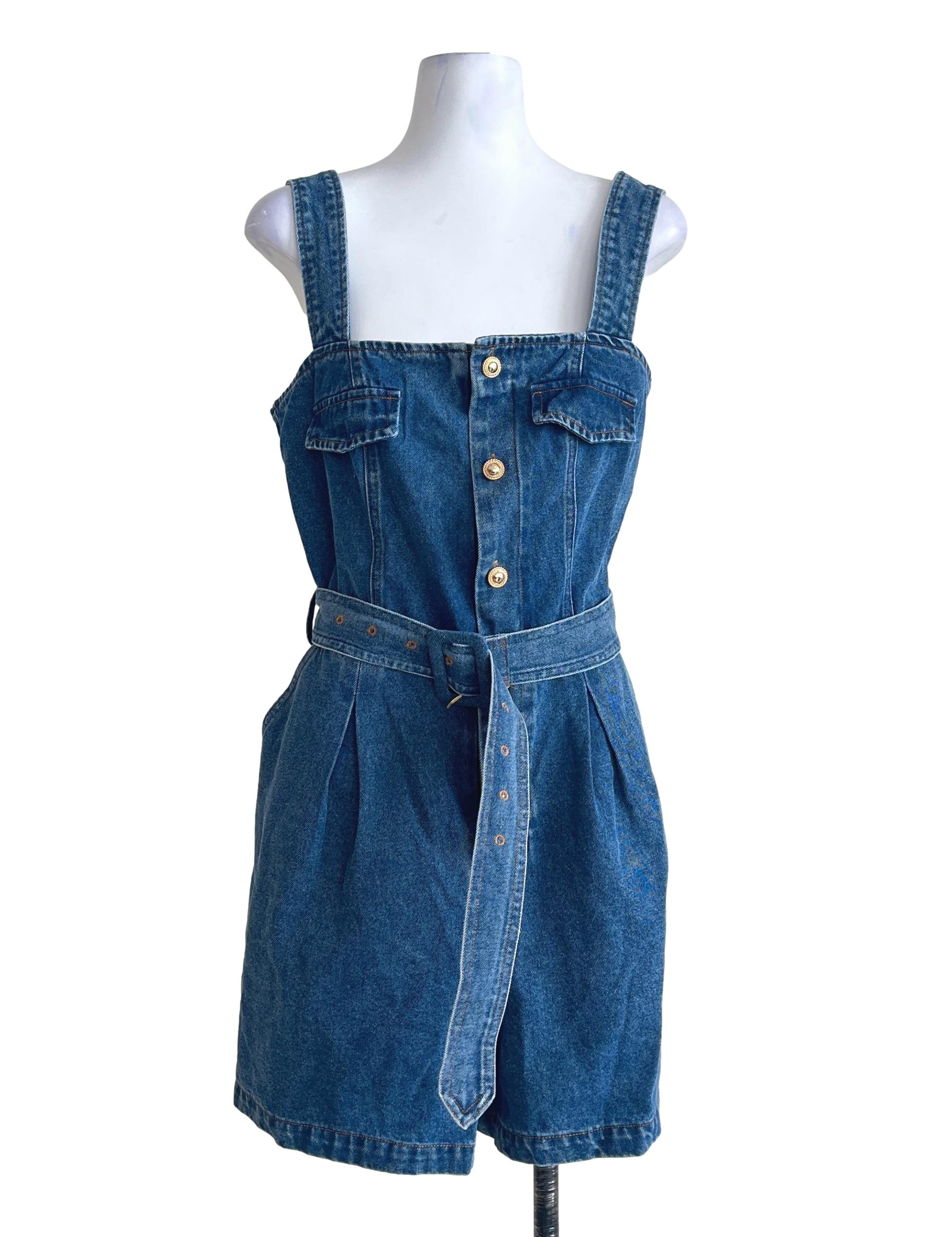 Denim Wash Blue Square-Neck Romper