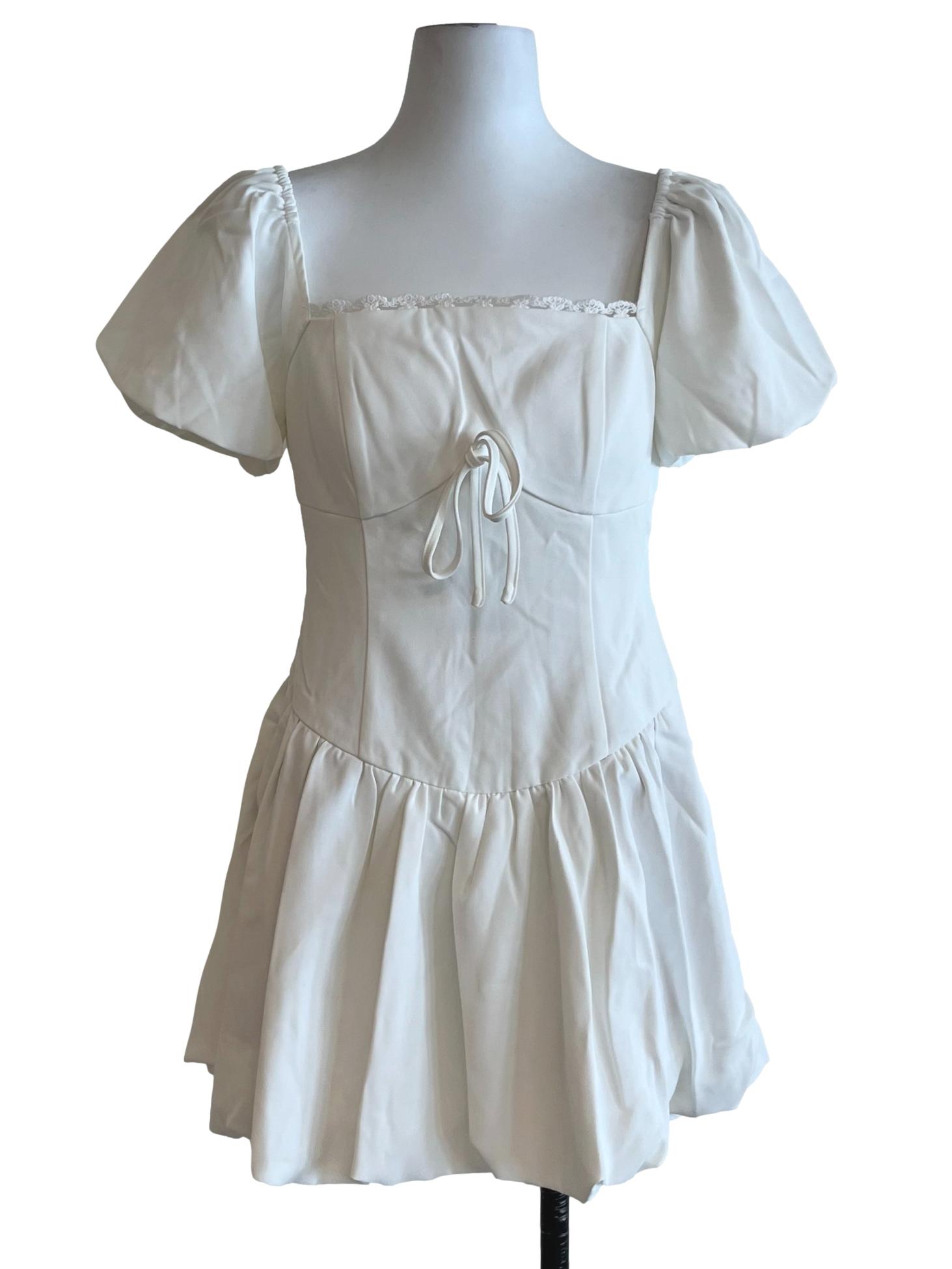 White Square Neckline Empire Dress