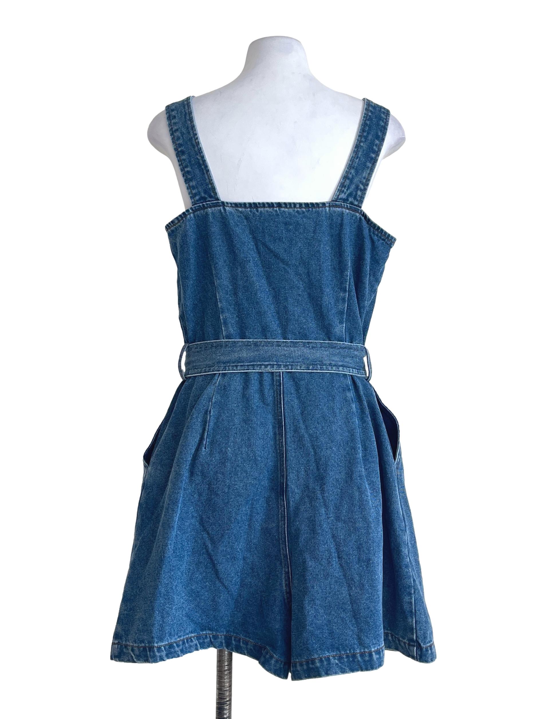 Denim Wash Blue Square-Neck Romper