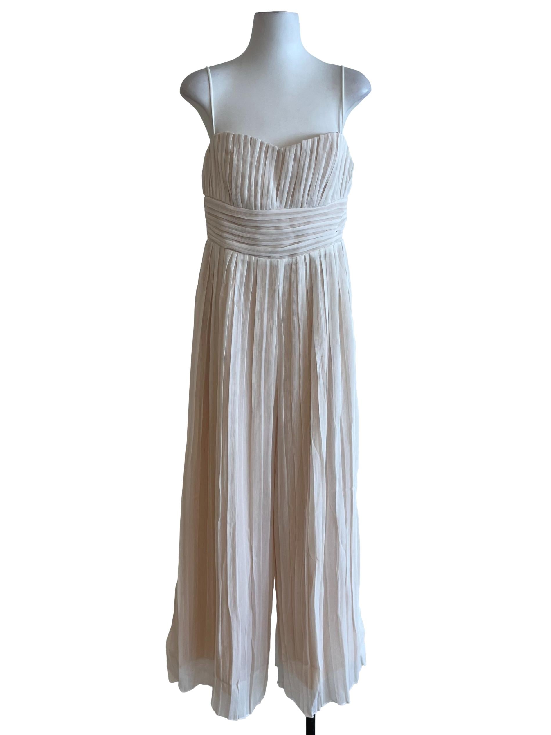 White Sweetheart Neckline Pleated Jumpsuit