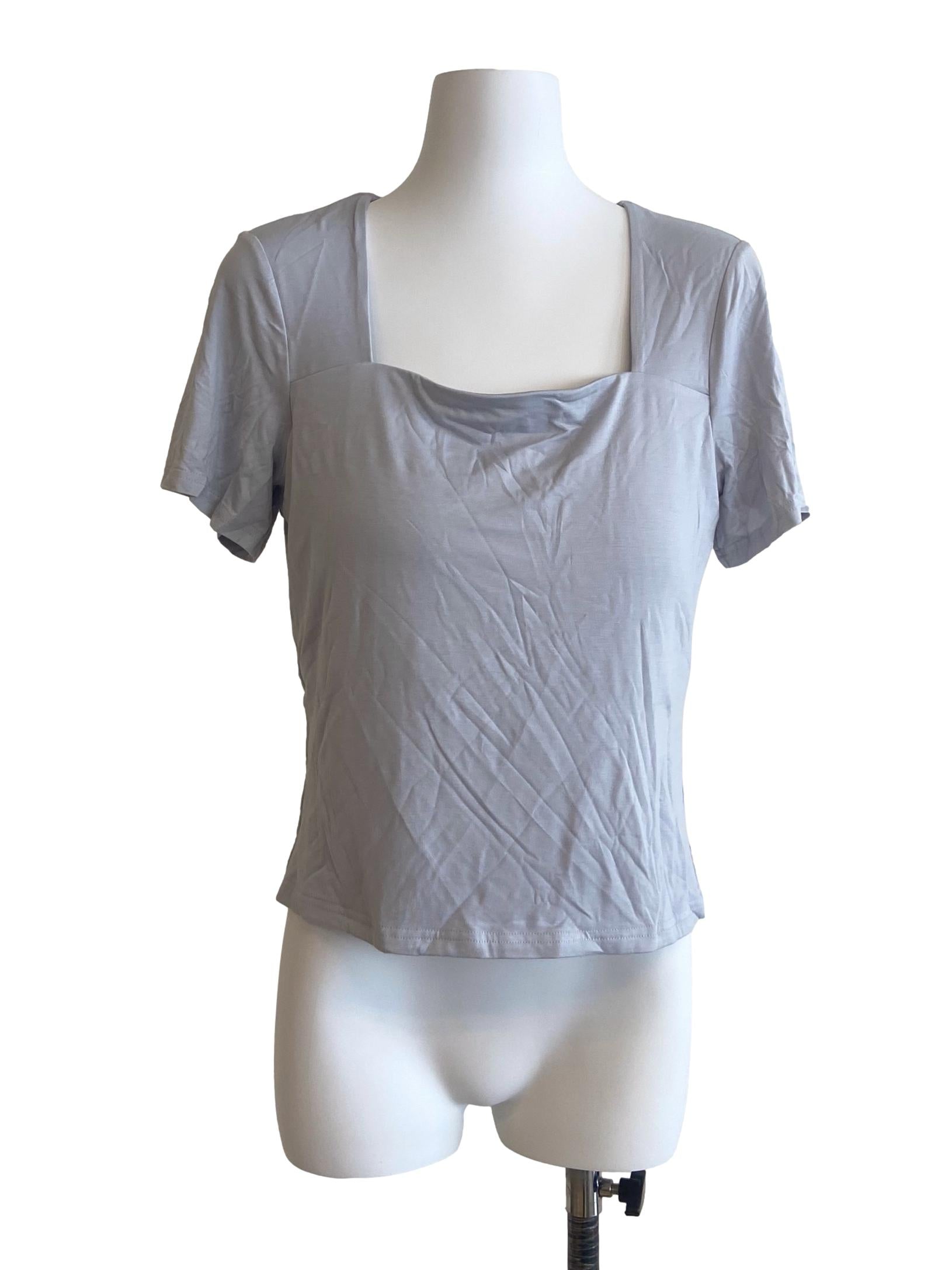 Frost Blue Square Neck Twill Top
