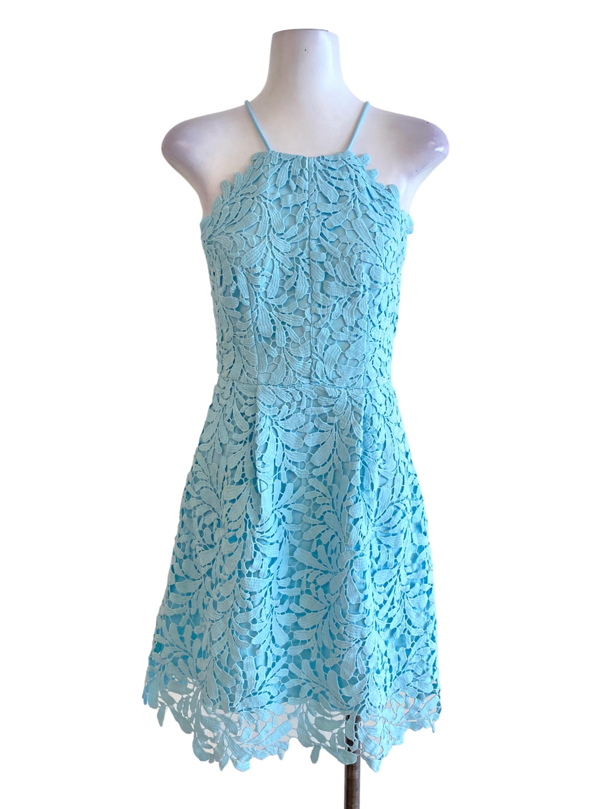 Teal Blue Laced A-Line Dress
