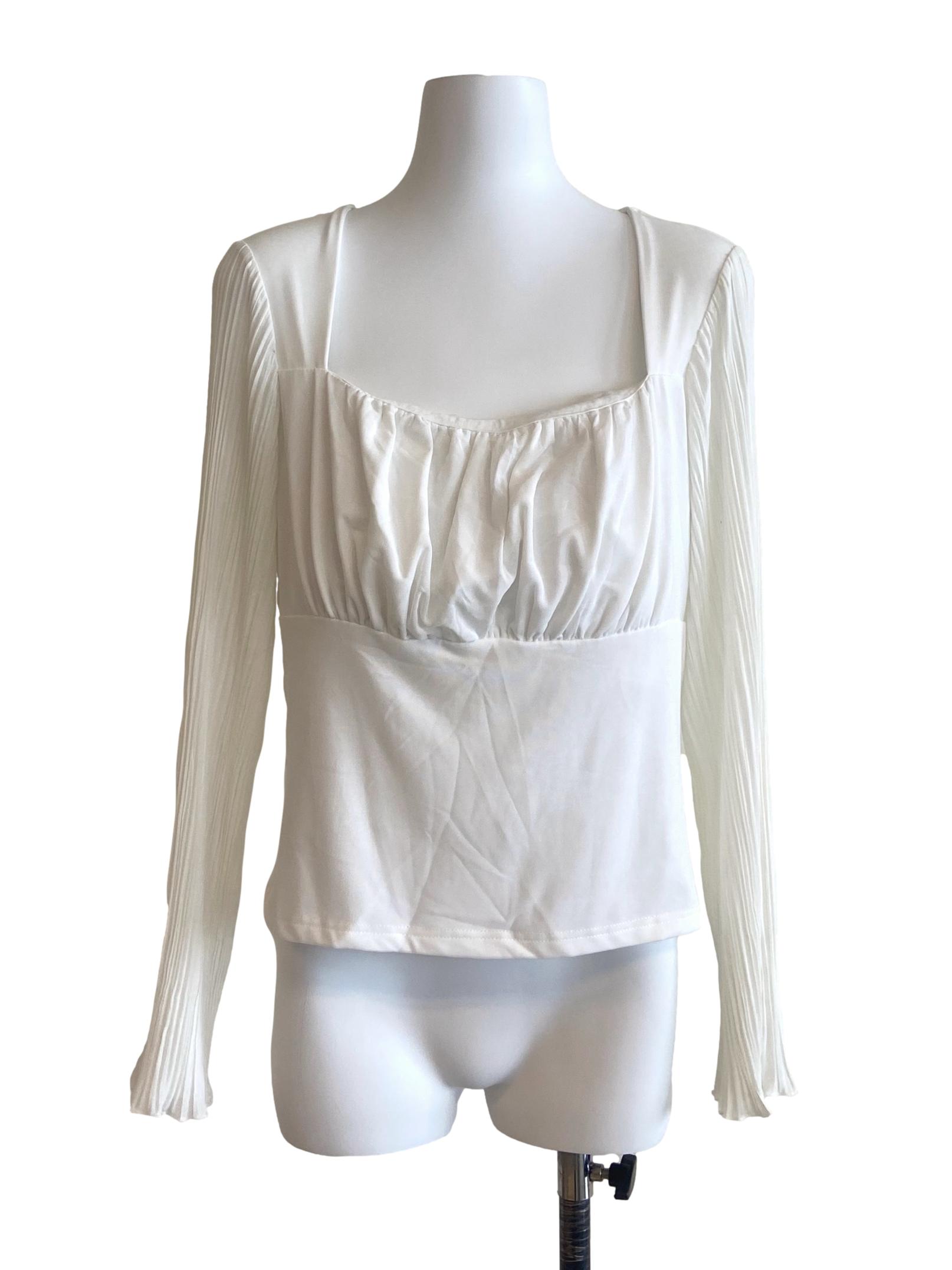 White Pleated Sleeve Blouse