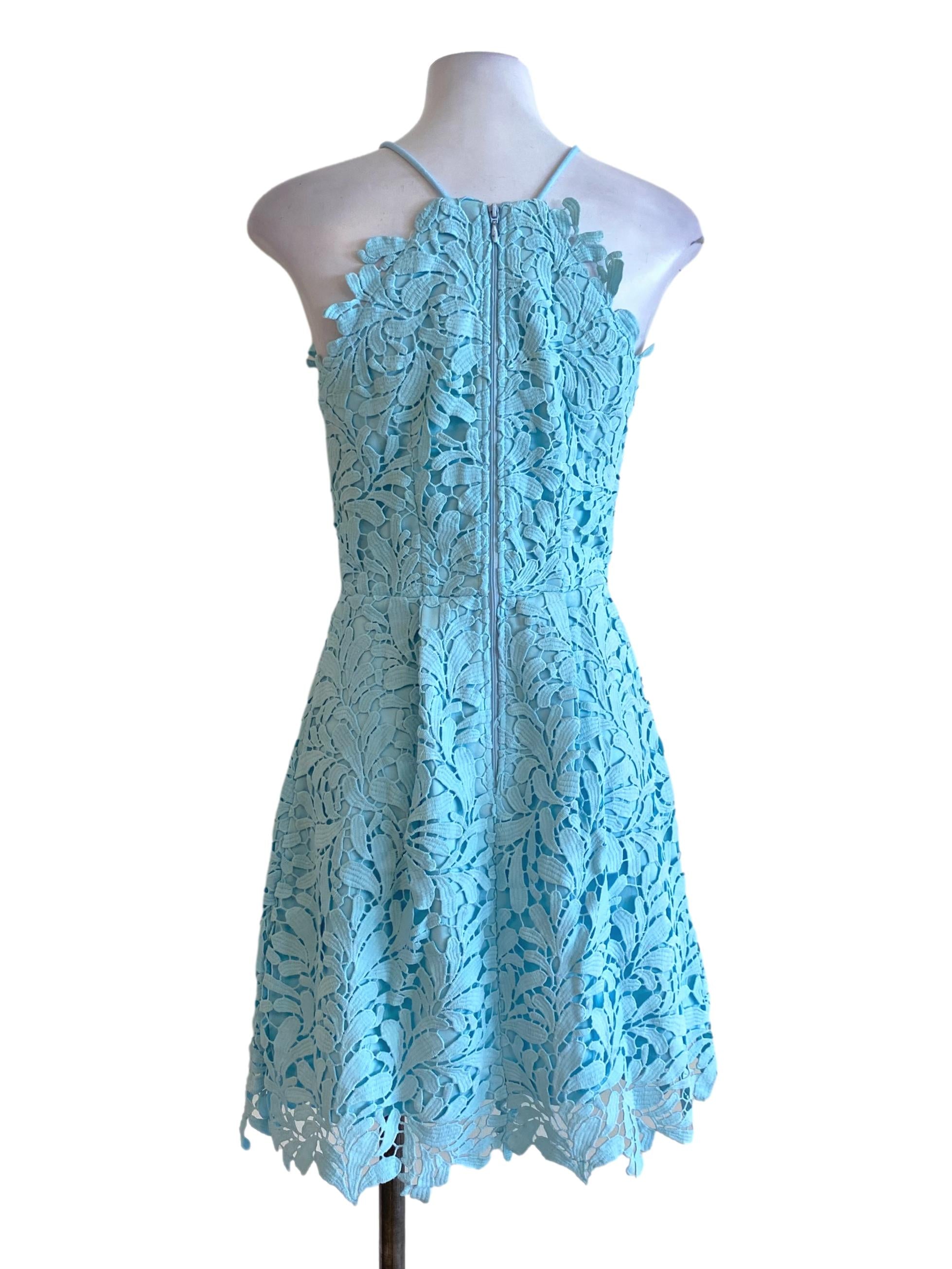 Teal Blue Laced A-Line Dress