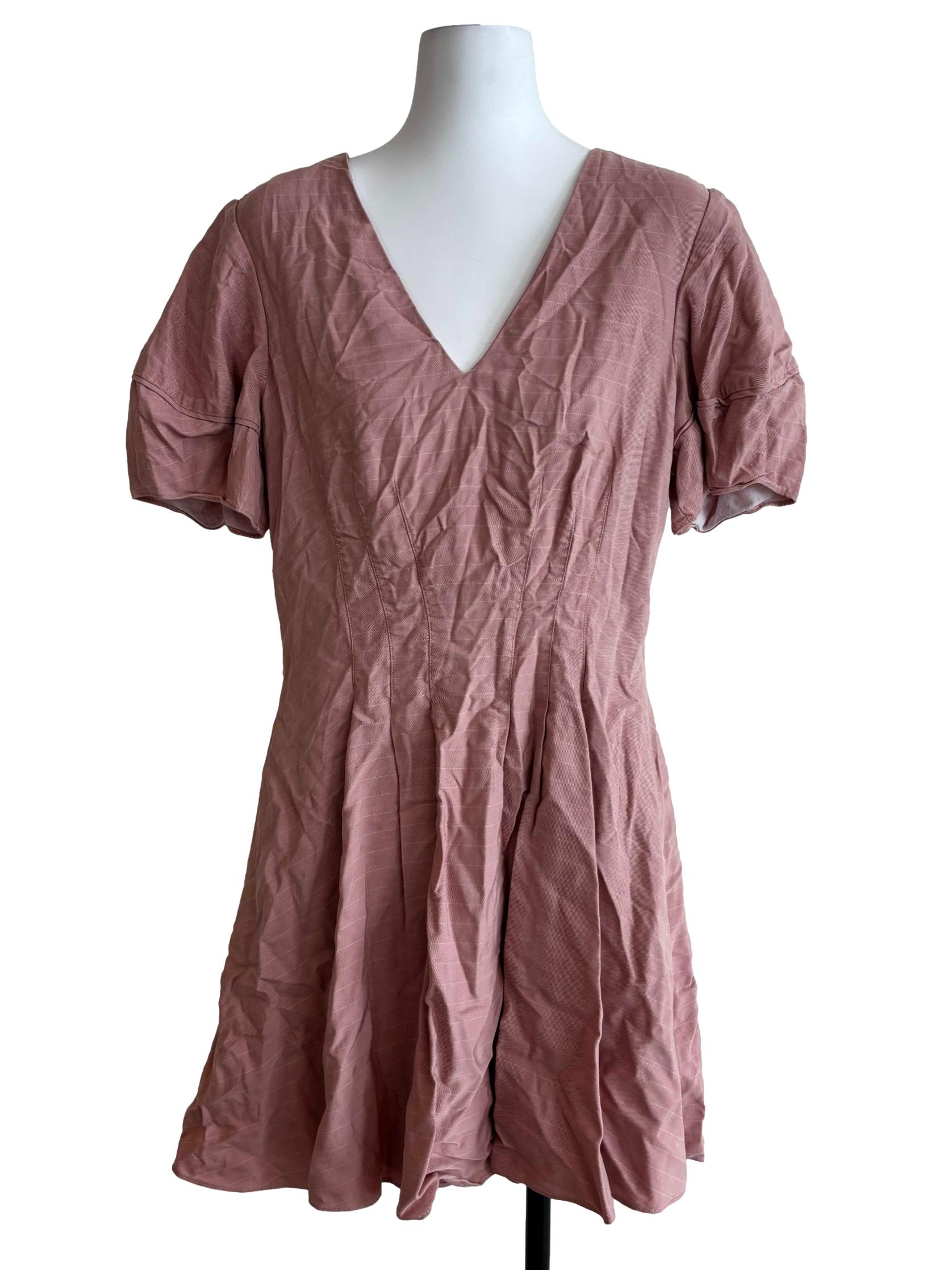 Salmon Pink Cinched Waist A-Line Dress