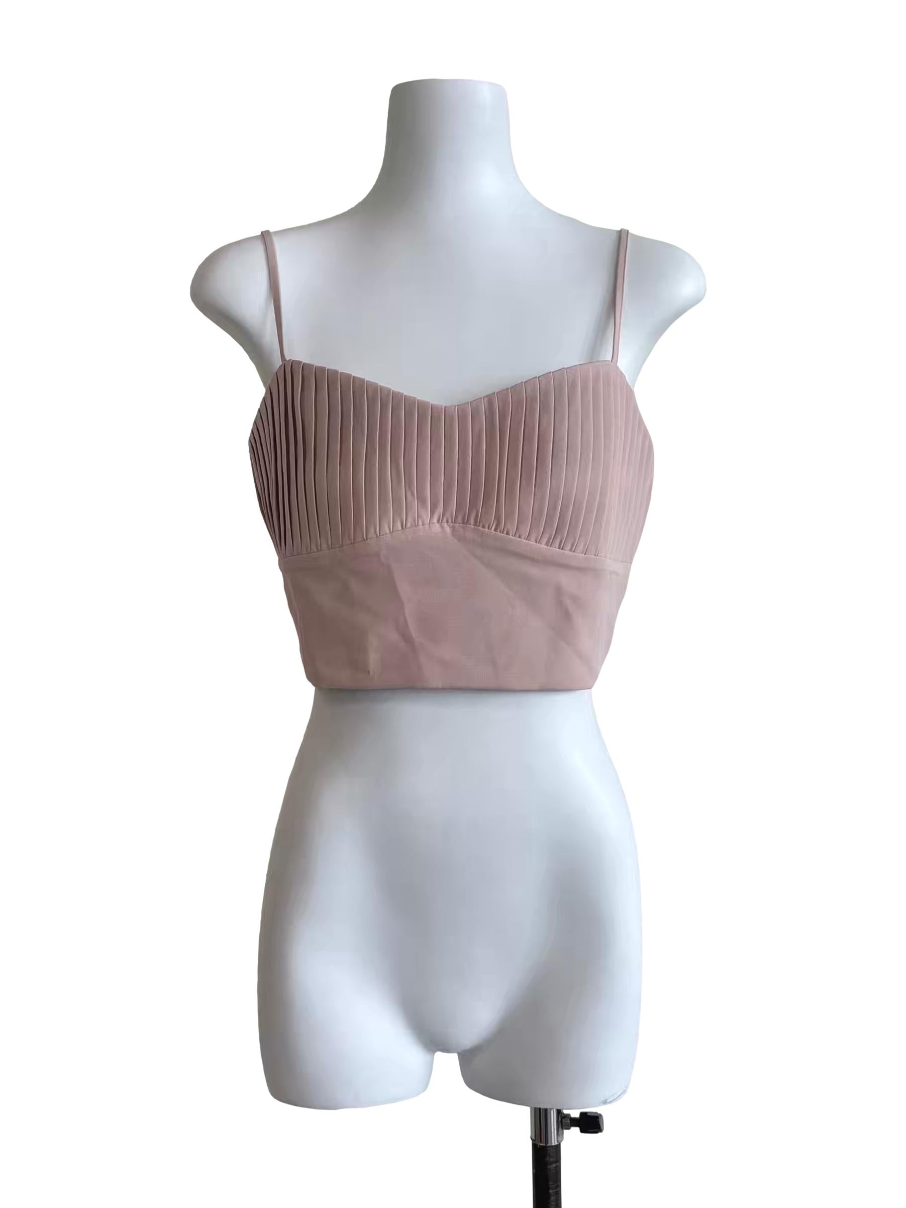 Nude Pink Pleated Sweetheart Top