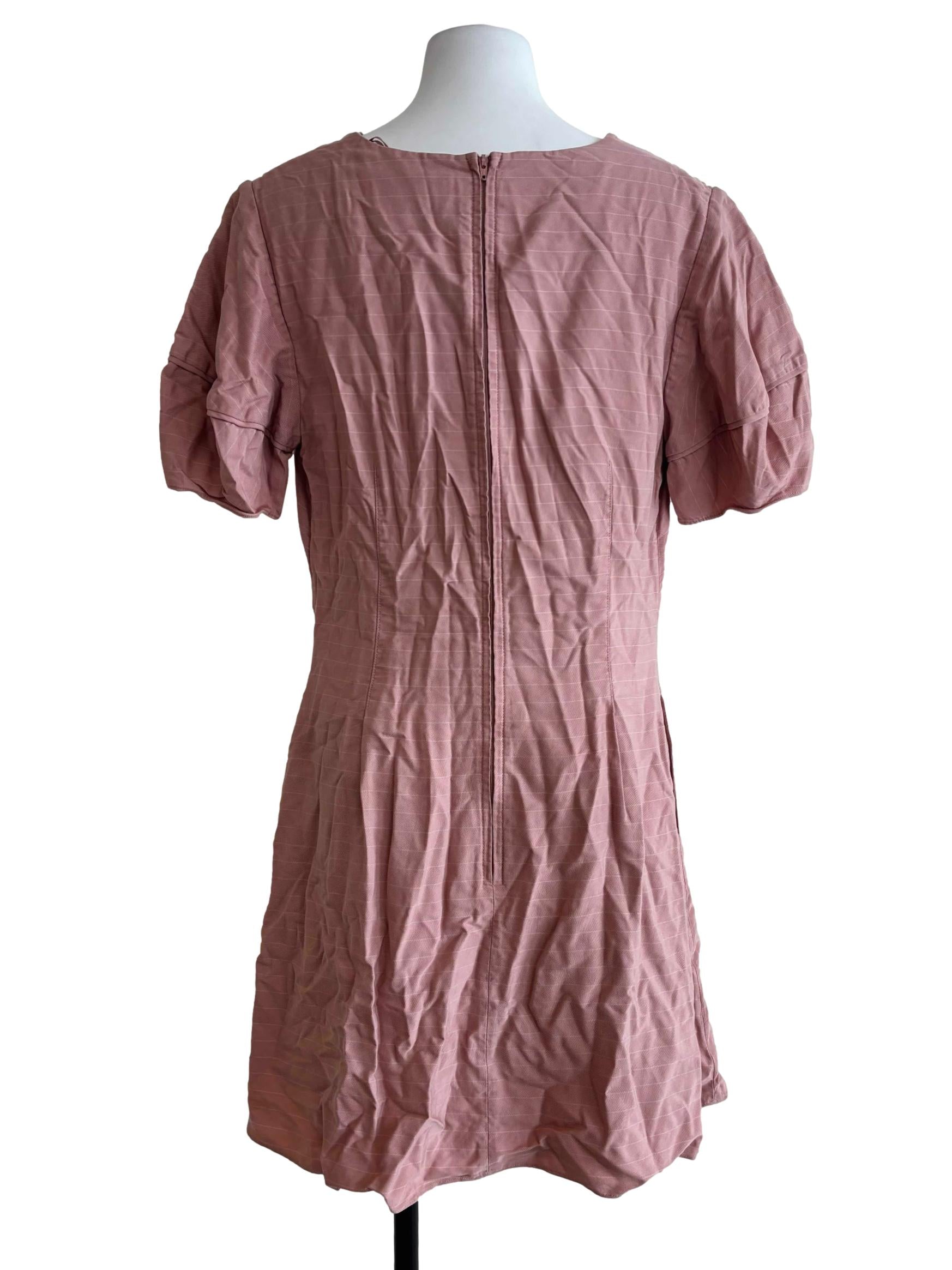 Salmon Pink Cinched Waist A-Line Dress