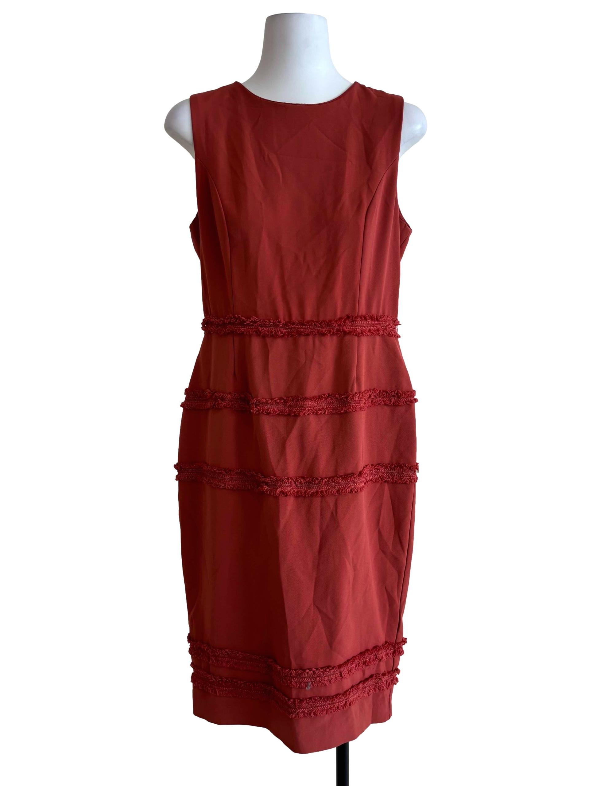 Brick Red Sleeveless Pencil Dress