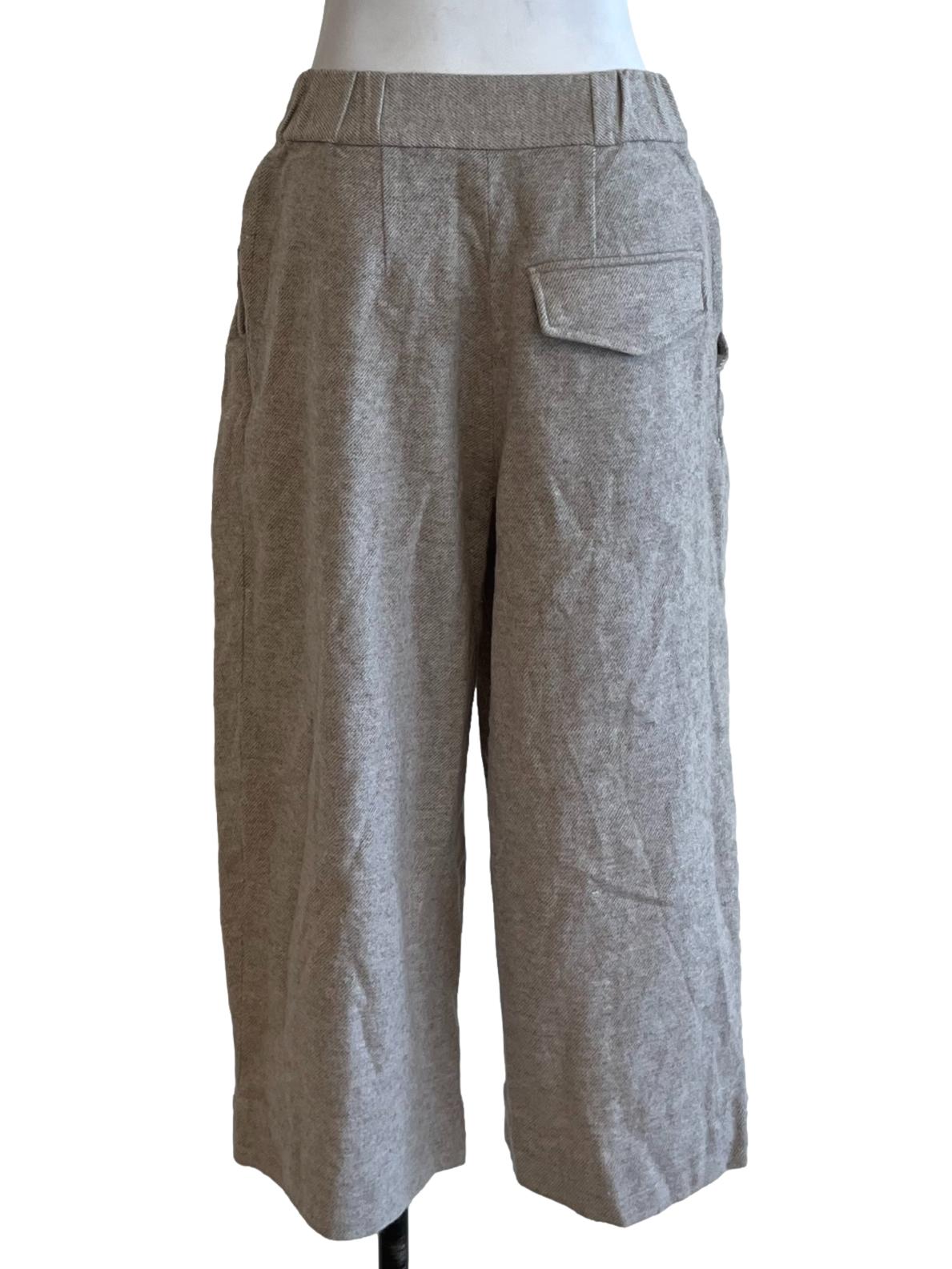 Beige Tweed Wide-Leg Cropped Trousers