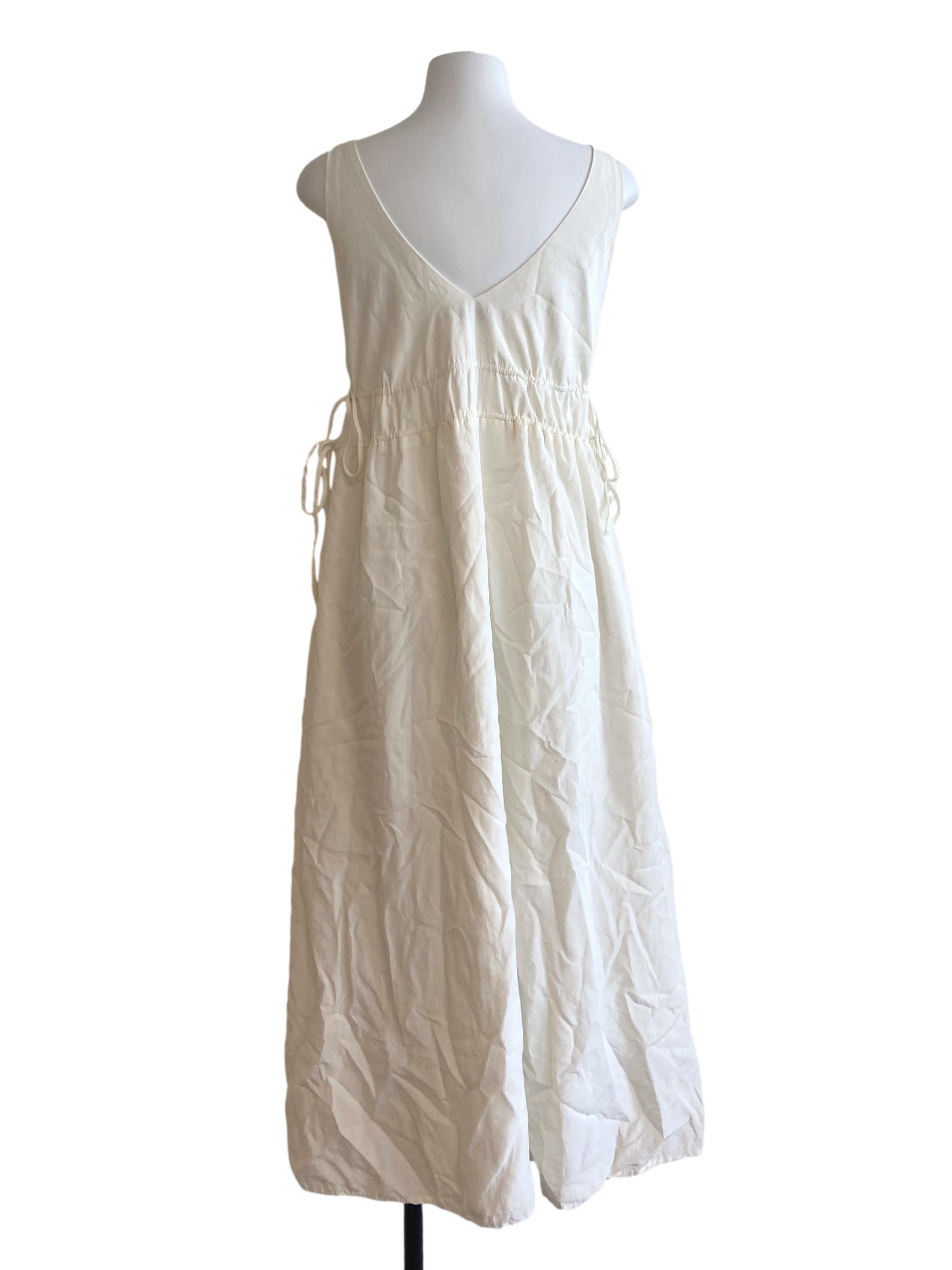 White Twill V-Neck A-Line Dress TEM