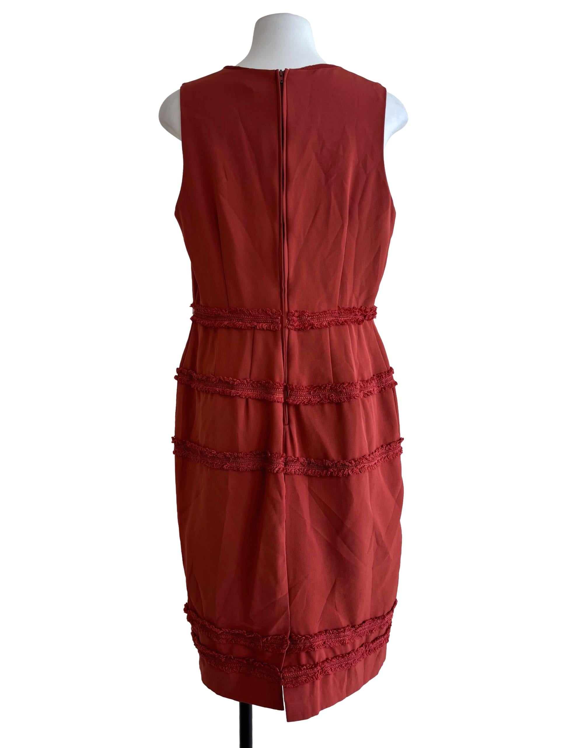 Brick Red Sleeveless Pencil Dress