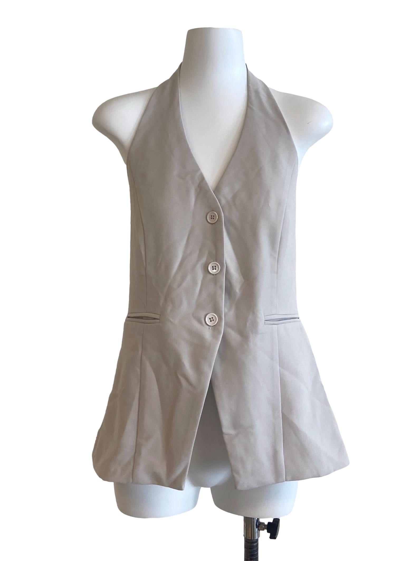 Coin Grey Halter Neck Herringbone Top TTR