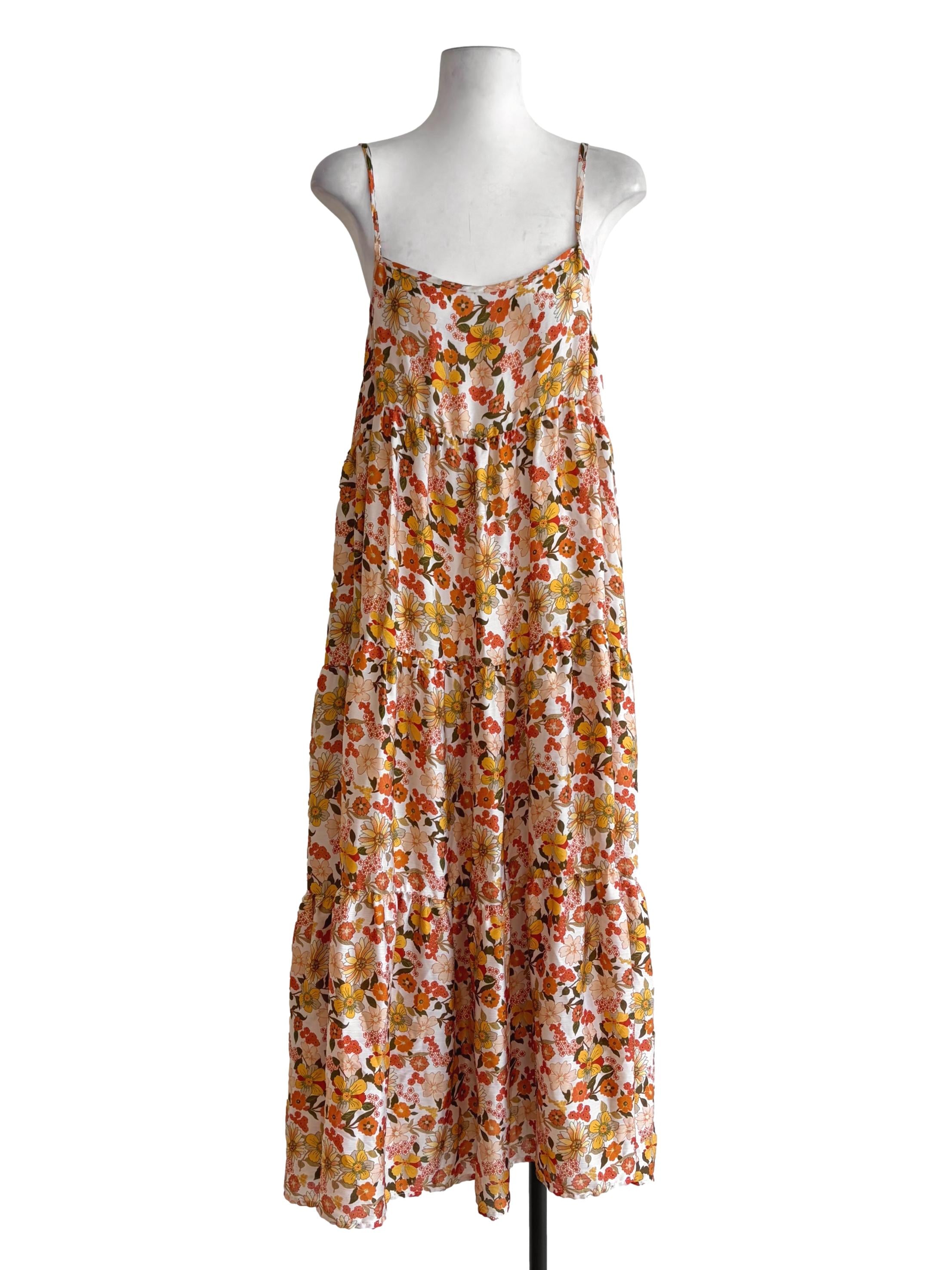 White Dove Orange Flower Details Slip Dress