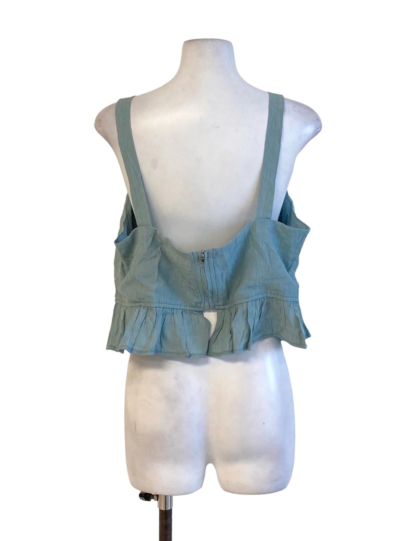 Dark Pistachio Green Bow Front Peplum Top