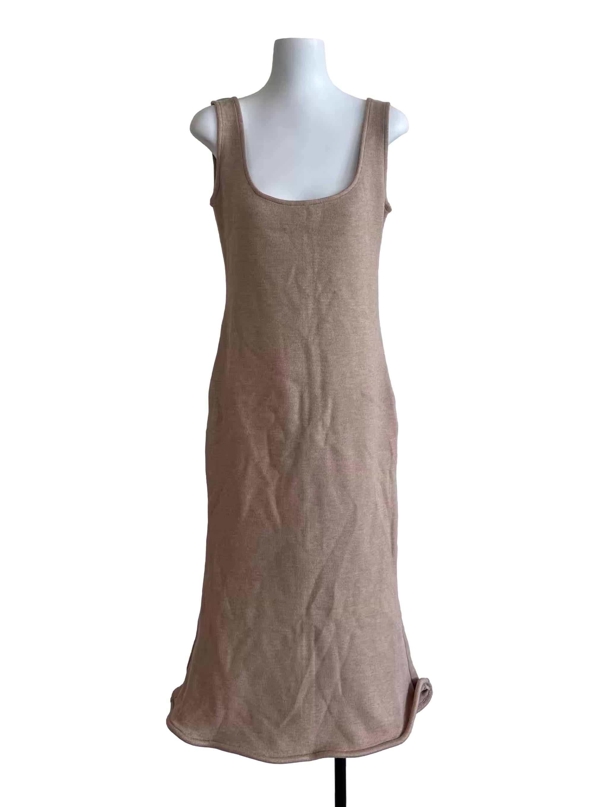 Khaki Square Neck Sleeveless Dress
