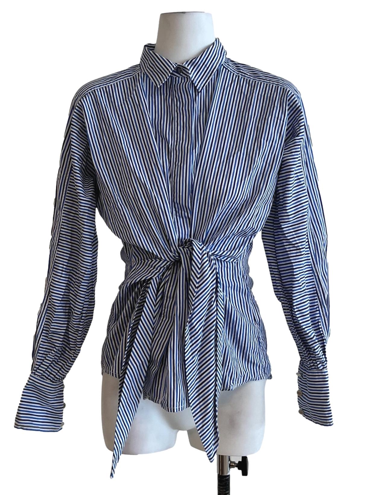 Blue Bengal Stripe Tie Waist Shirt