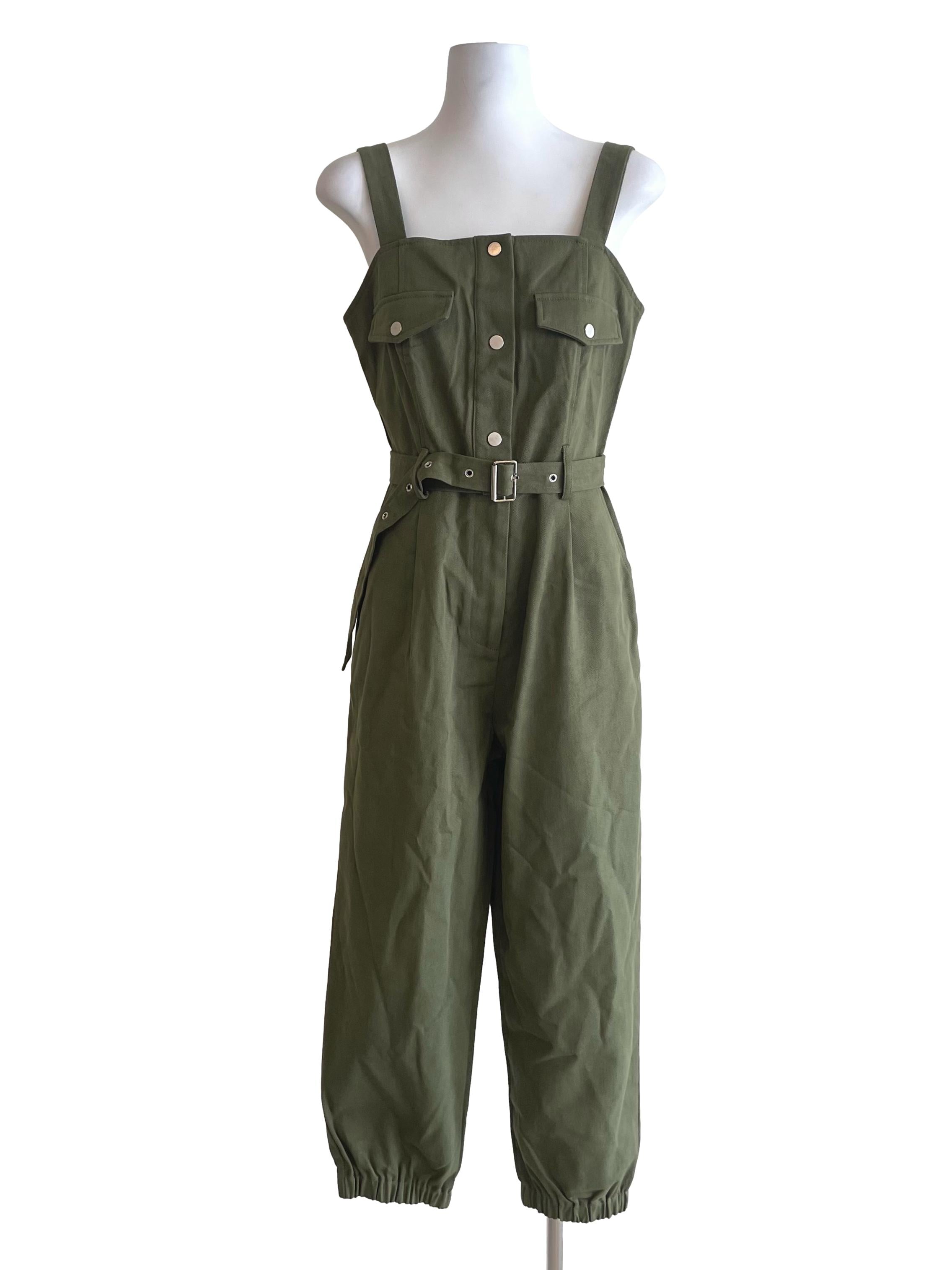 Olive Safari Sleeveless Jumpsuit