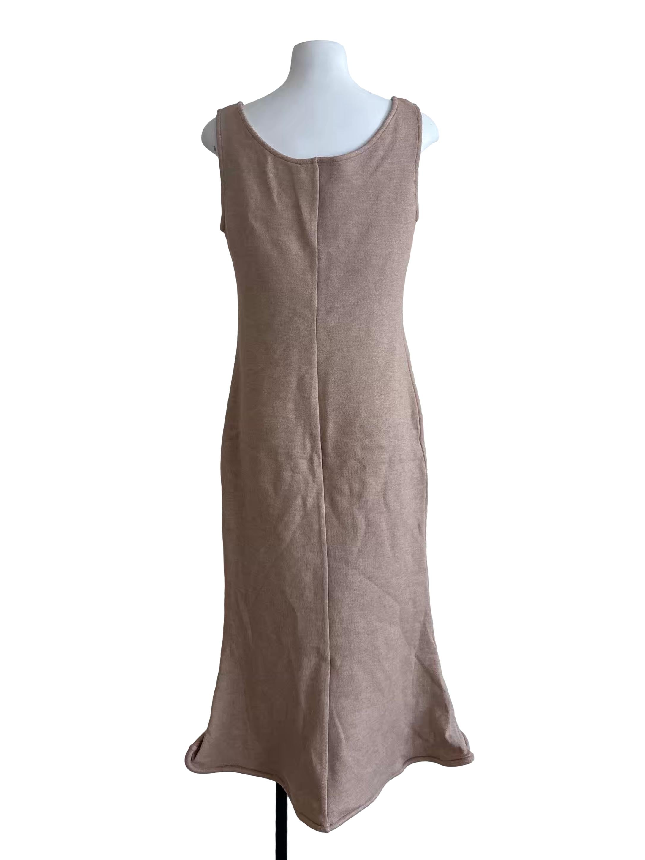 Khaki Square Neck Sleeveless Dress