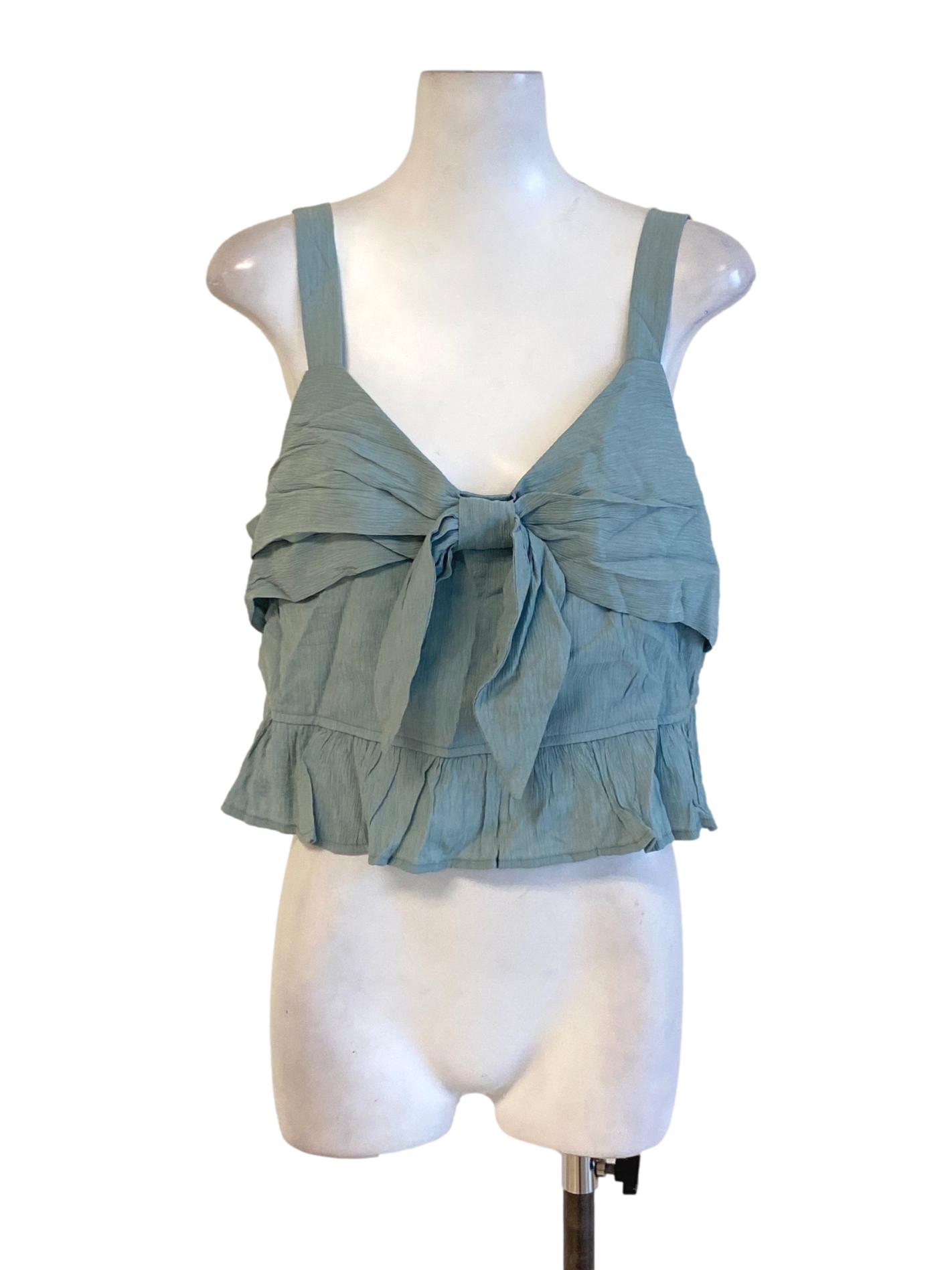 Dark Pistachio Green Bow Front Peplum Top